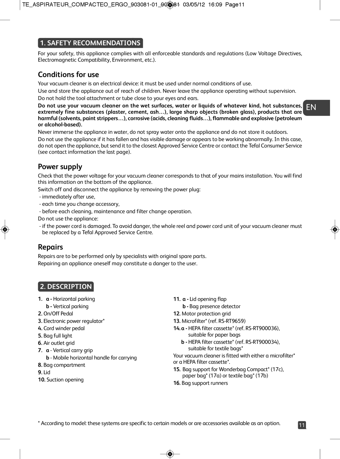 Tefal TW529588 manual Conditions for use, Power supply, Repairs, Safety Recommendations 