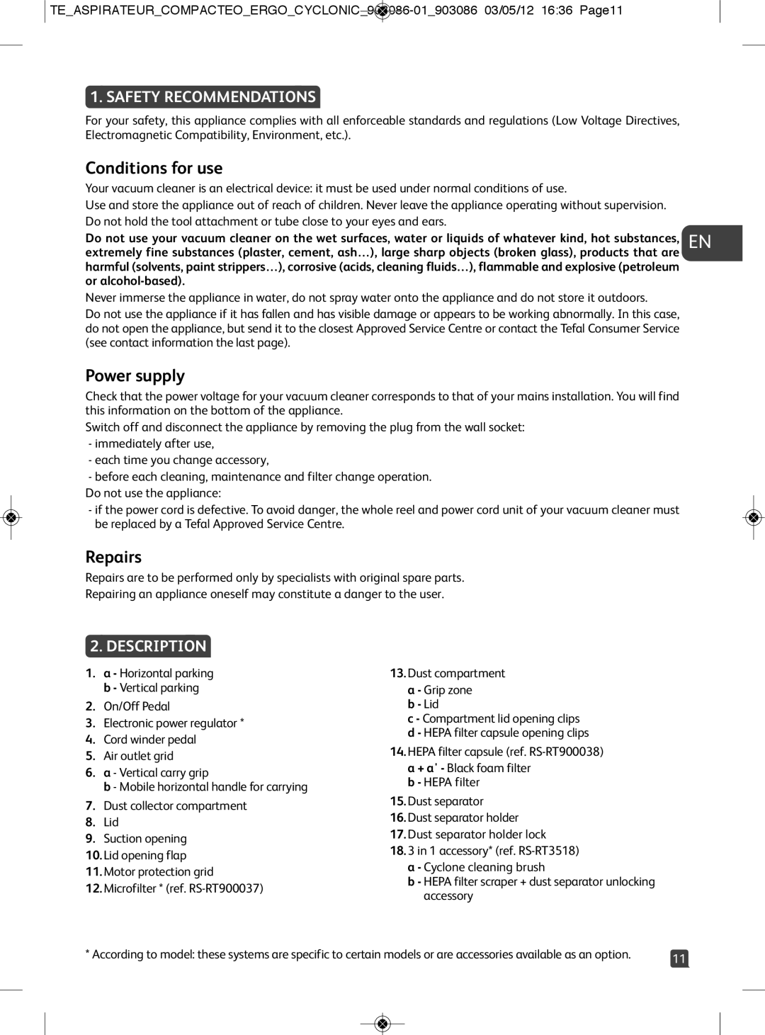 Tefal TW539688 manual Conditions for use, Power supply, Repairs, Safety Recommendations 