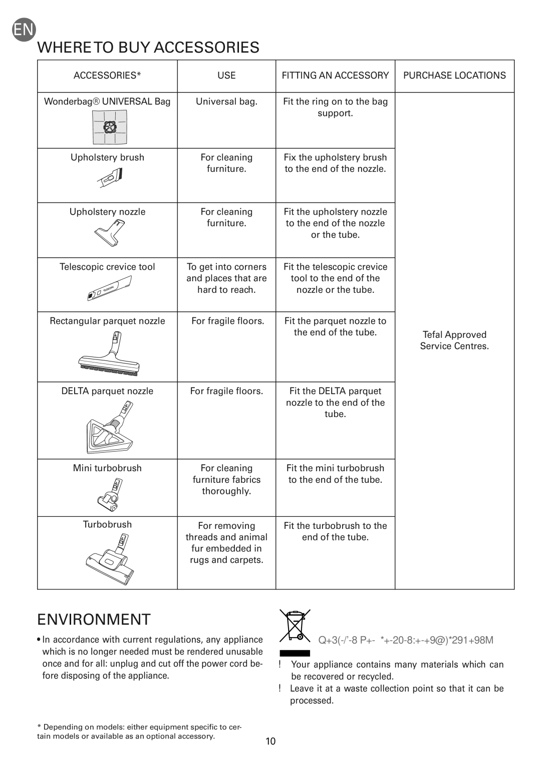 Tefal TW583388 manual Where to BUY Accessories, Environment, Use 