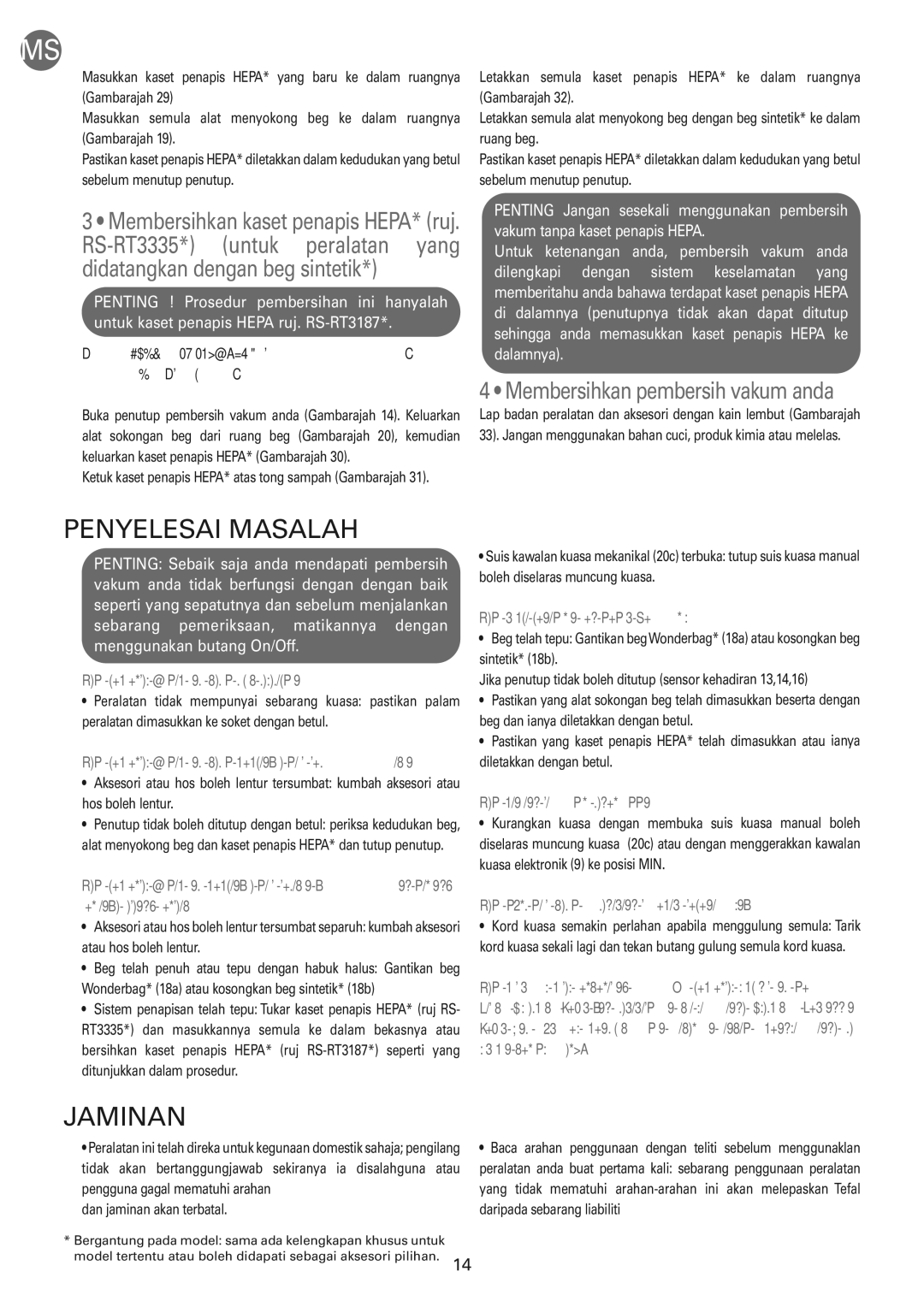 Tefal TW583388 manual Penyelesai Masalah, Jaminan 