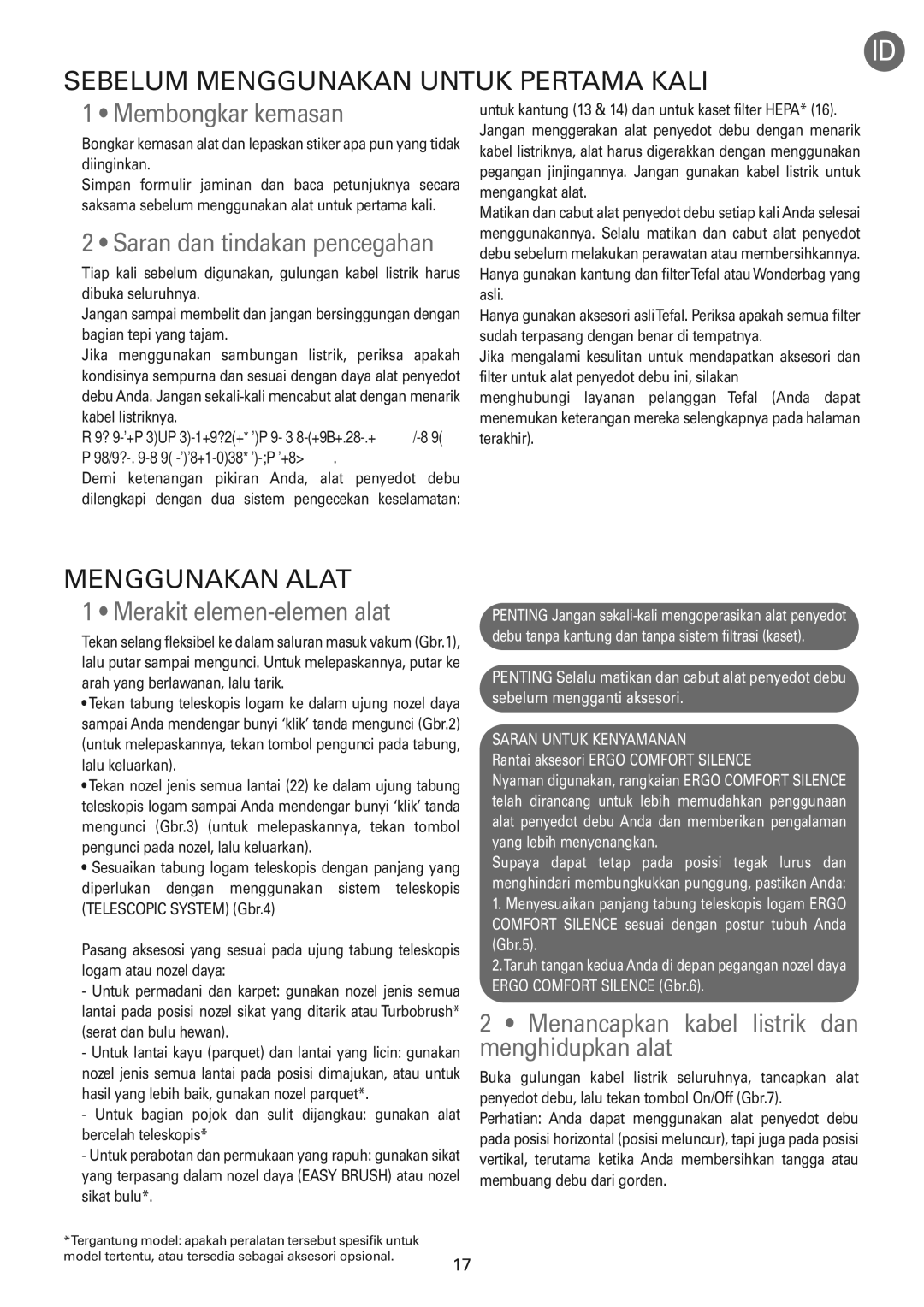 Tefal TW583388 manual Sebelum Menggunakan Untuk Pertama Kali, Menggunakan Alat 