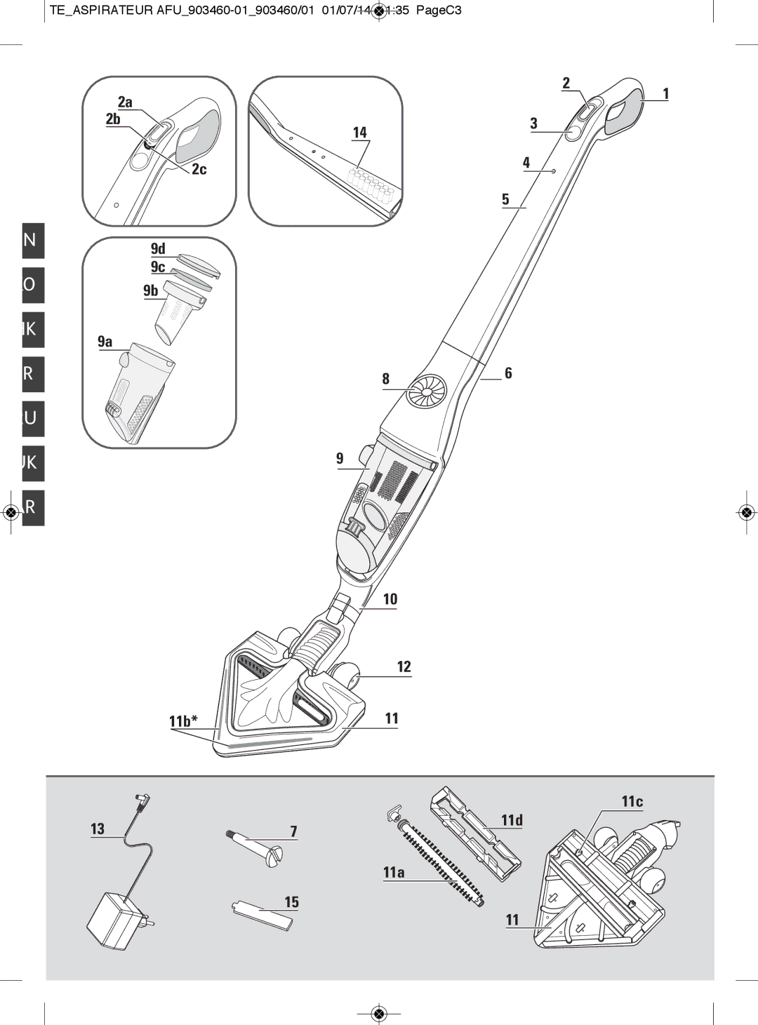 Tefal TY846384 manual 11b 11c 11d 11a, Teaspirateur AFU903460-01903460/01 01/07/14 1135 PageC3 