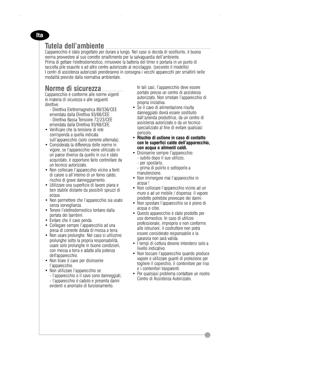 Tefal VC100115, VC100100, VC100116, VC100130, VC100152 Tutela dell’ambiente, Norme di sicurezza, Evitare che il cavo penda 