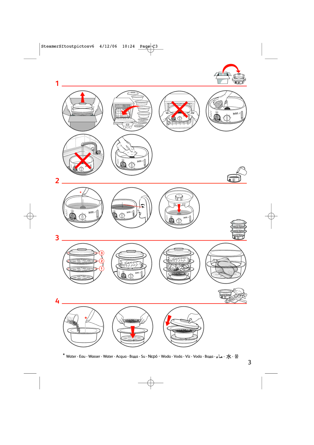 Tefal VC102770, VC102731, VC102730 manual SteamerSItoutpictosv6 4/12/06 1024 Page C3 