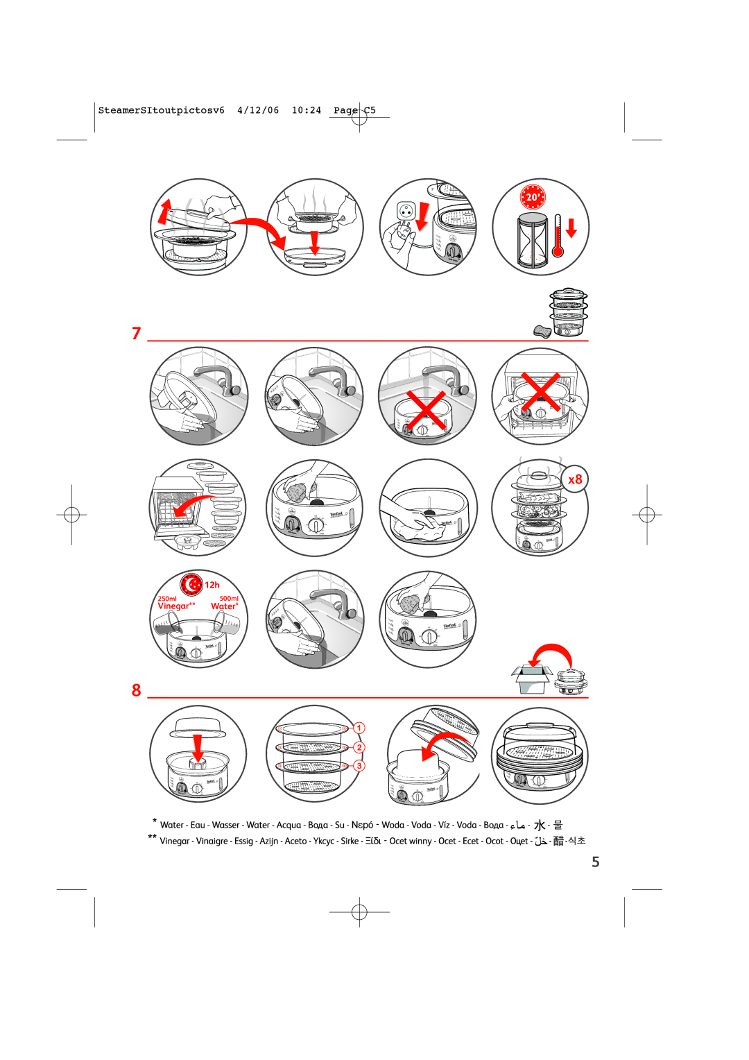 Tefal VC102730, VC102770, VC102731 manual SteamerSItoutpictosv6 4/12/06 1024 Page C5 