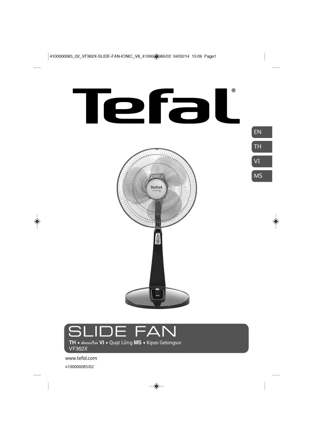 Tefal VF3625T0 manual Slide FAN 