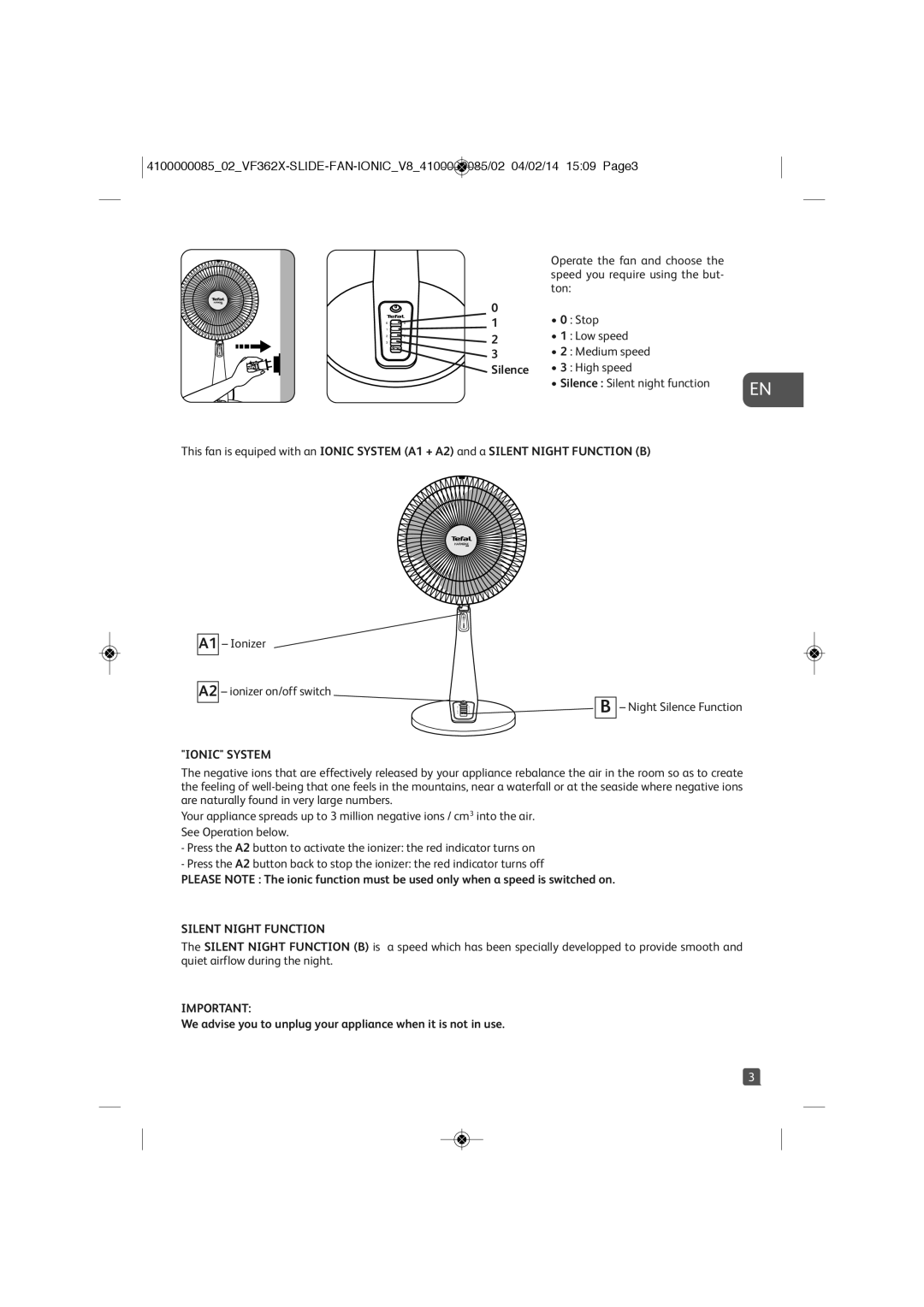 Tefal VF3625T0 manual Ionic System 