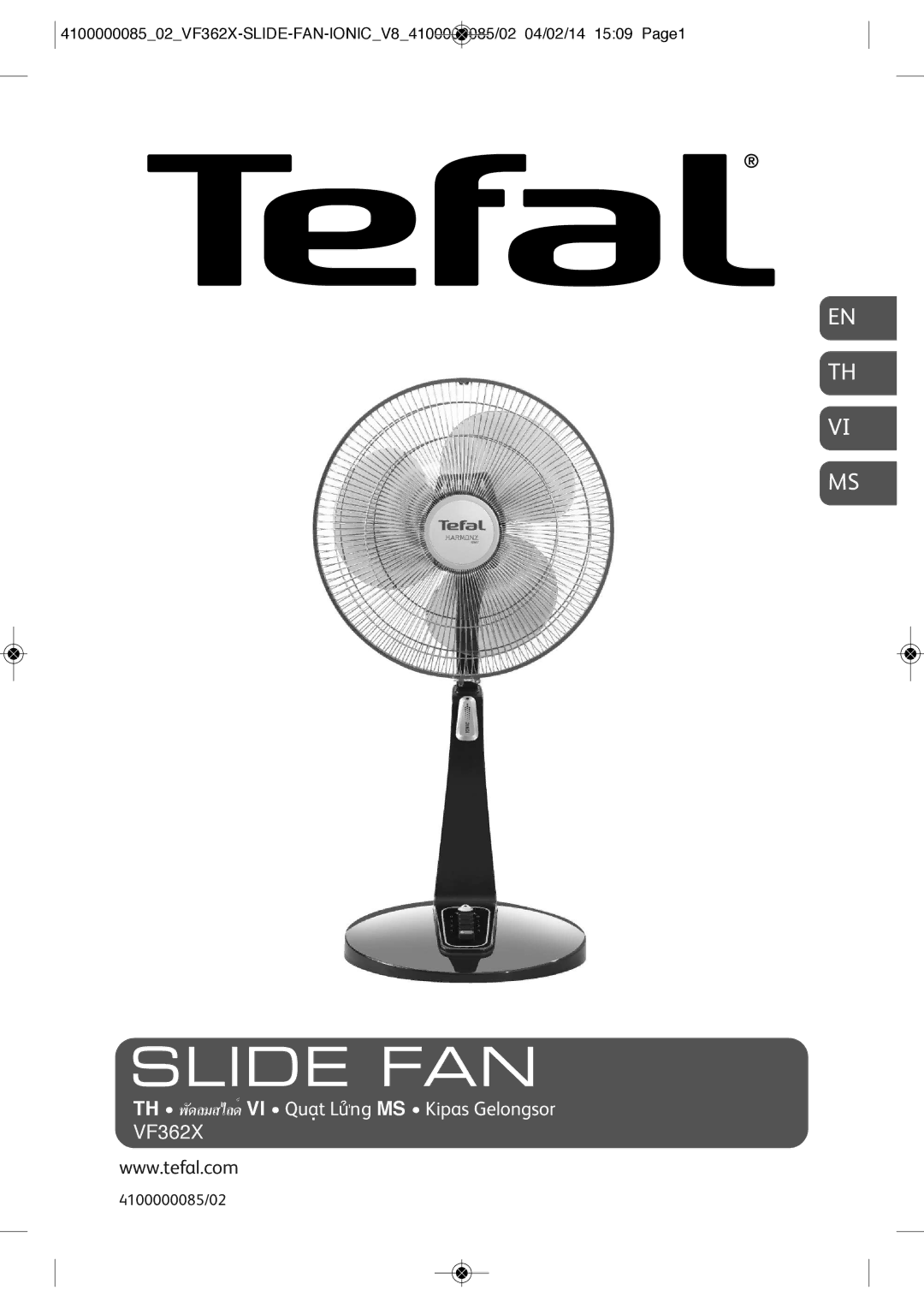 Tefal VF3626T0 manual Slide FAN 