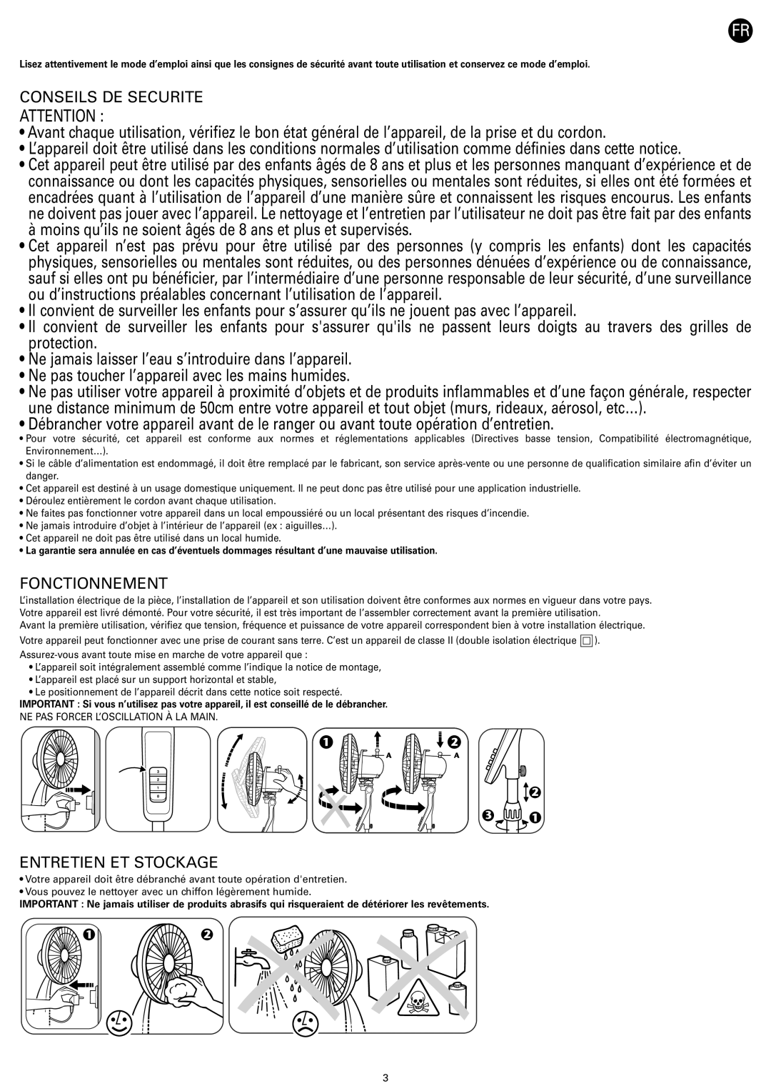 Tefal VF4110F0, VF4110G0 manual Conseils DE Securite, Fonctionnement, Entretien ET Stockage 