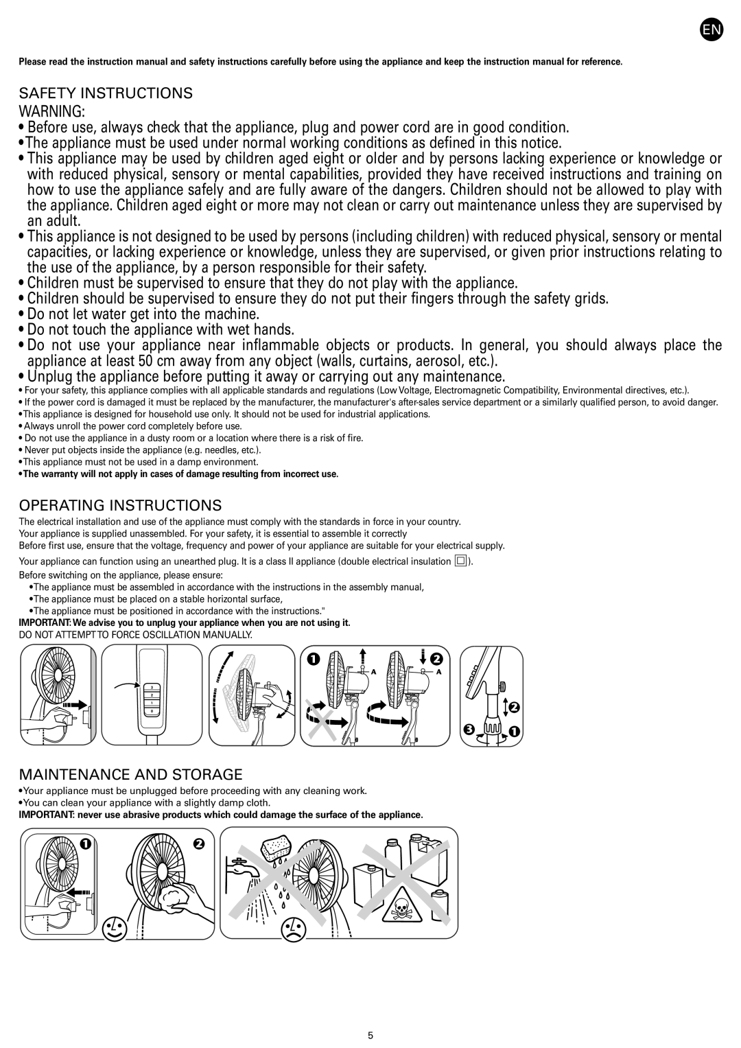 Tefal VF4110F0, VF4110G0 manual Safety Instructions, Operating Instructions, Maintenance and Storage 