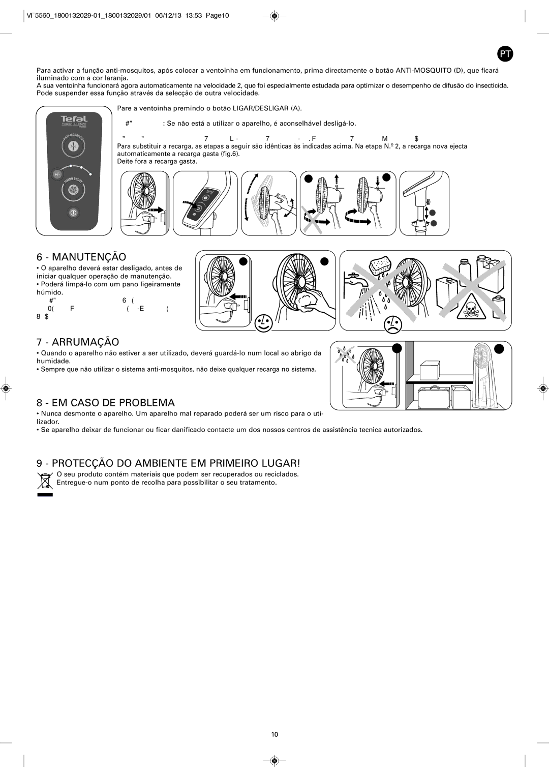 Tefal VF5560F2, VF5560G0 manual Manutenção, Arrumação, EM Caso DE Problema, Protecção do Ambiente EM Primeiro Lugar 