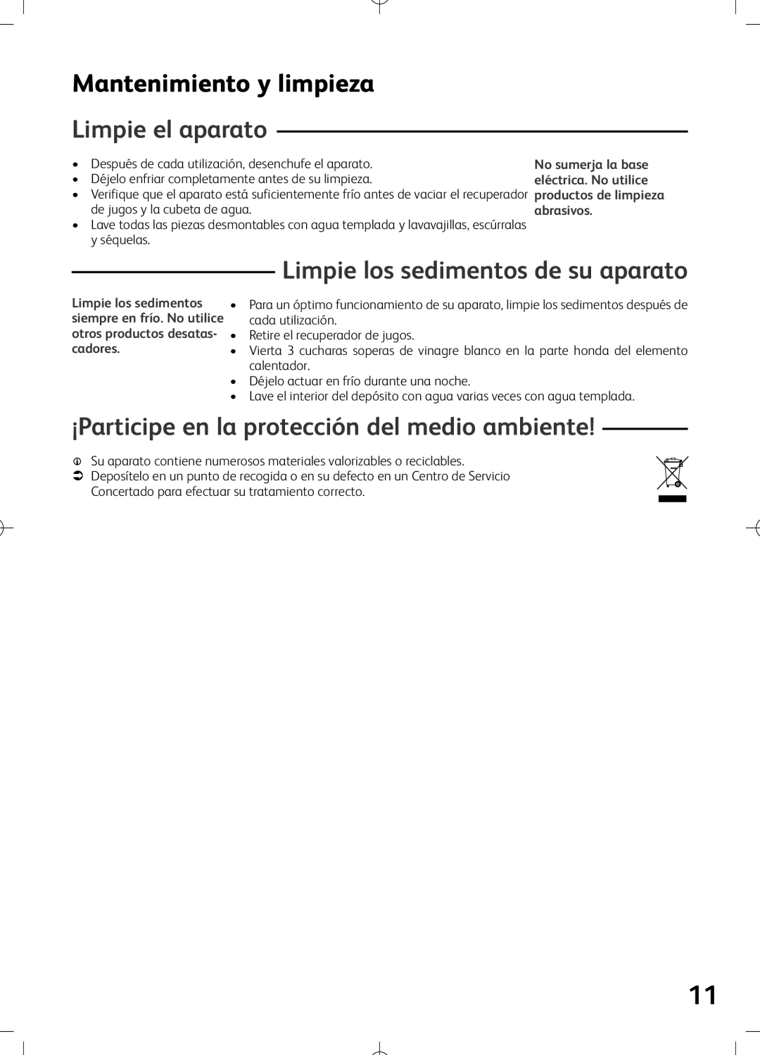 Tefal VS400135 Limpie el aparato, Limpie los sedimentos de su aparato, ¡Participe en la protección del medio ambiente 