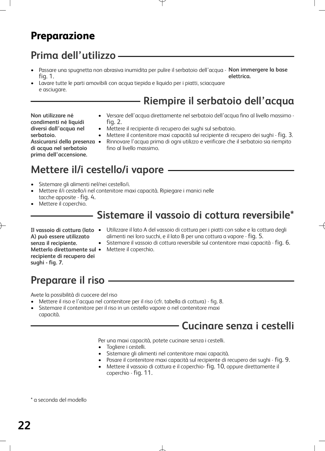 Tefal VS400115, VS400116 Prima dell’utilizzo, Mettere il/i cestello/i vapore, Sistemare il vassoio di cottura reversibile 