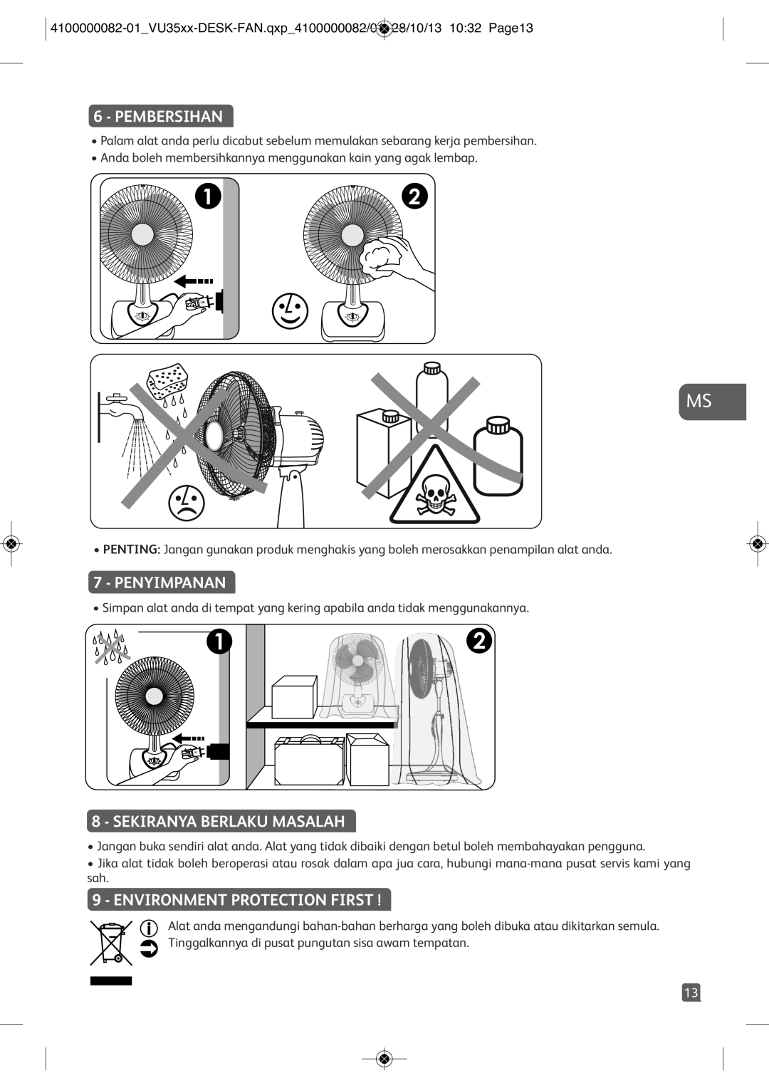 Tefal VU3510T1, VU3510Y0, VU3510T2, VU3510T0, VU3510S1 manual Pembersihan, Penyimpanan, Sekiranya Berlaku Masalah 