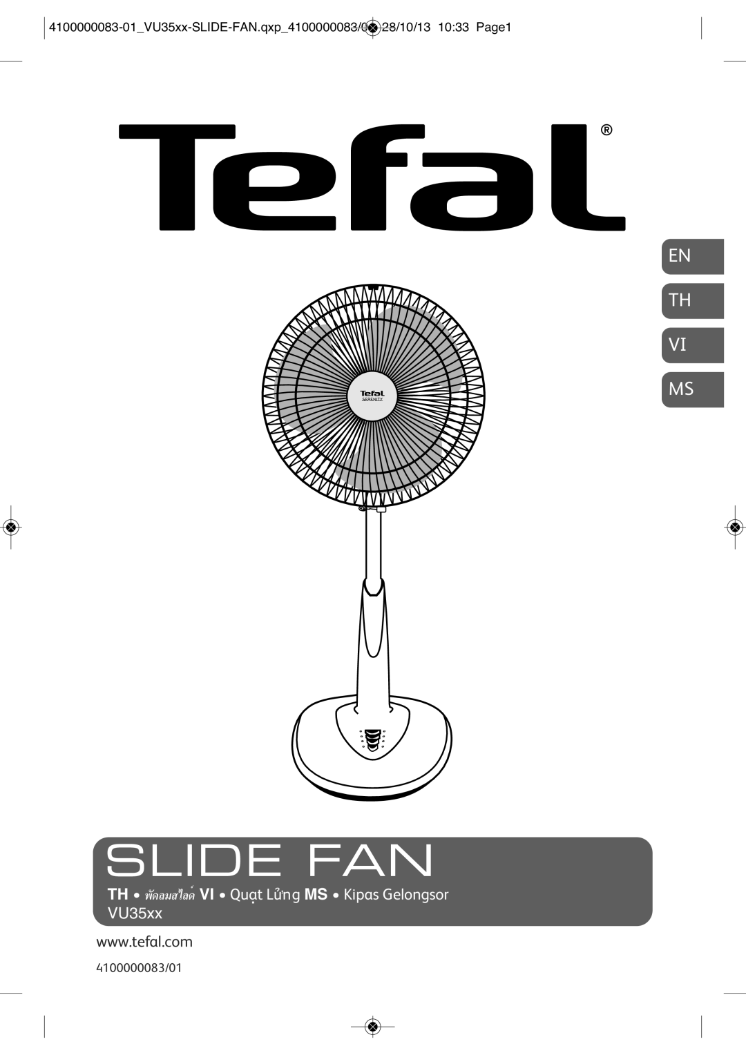 Tefal VU3520T0, VU3520S1, VU3520T1, VU3520T2 manual Slide FAN 