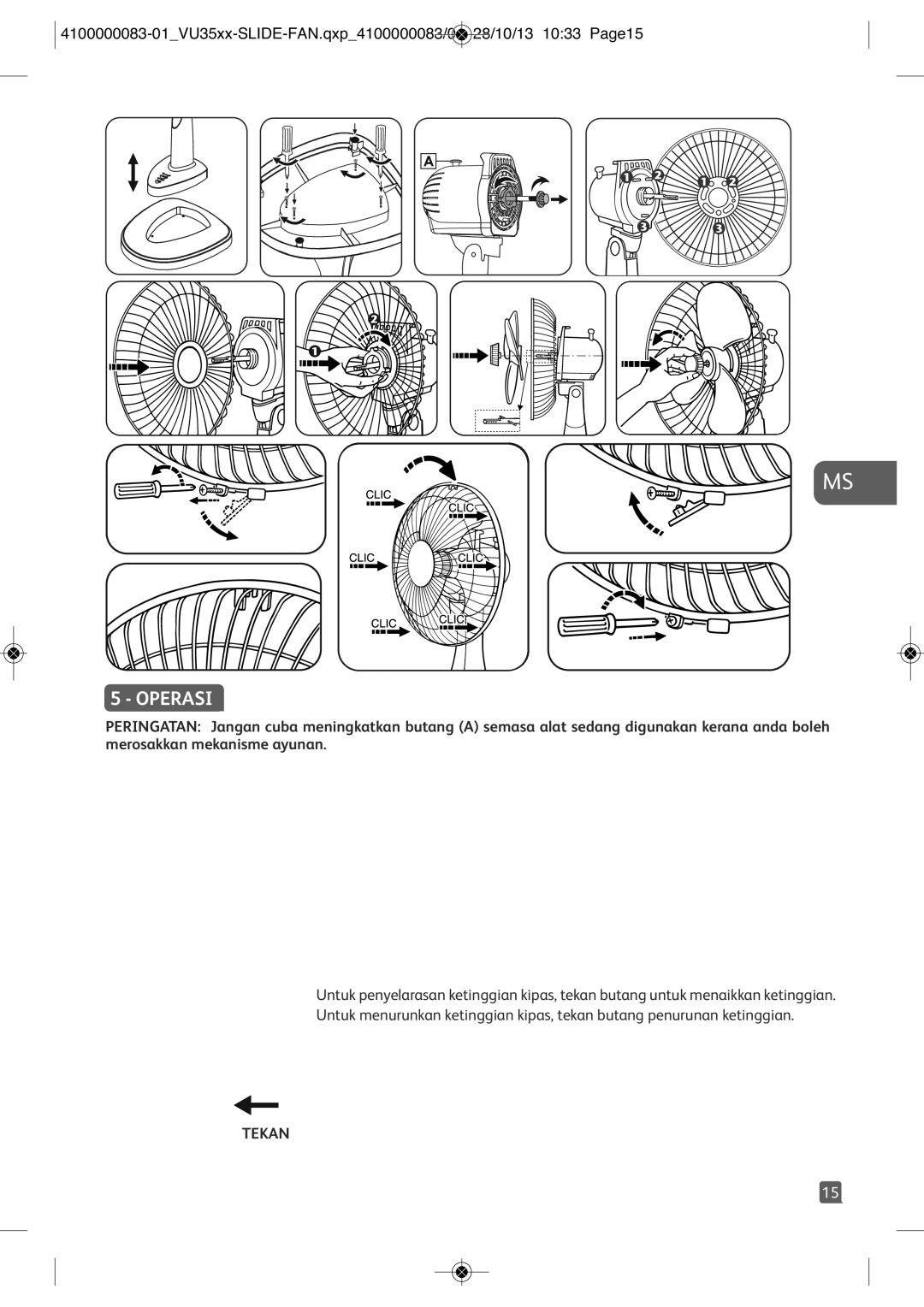 Tefal VU3520T0, VU3520S1, VU3520T1, VU3520T2 manual Operasi, Tekan 