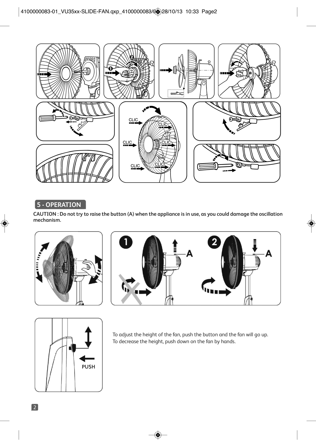 Tefal VU3520S1, VU3520T0, VU3520T1, VU3520T2 manual Operation, Push 