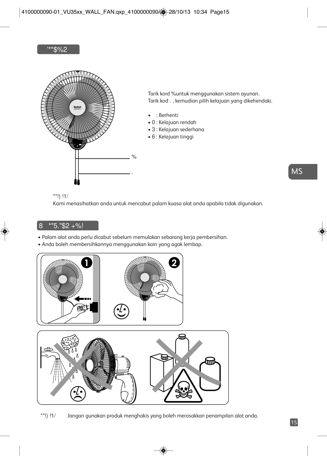 Tefal VU3530T1, VU3530T2, VU3530T0, VU3530S1 manual Operasi, Pembersihan 