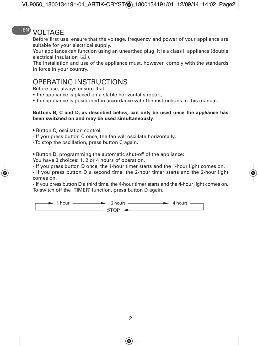 Tefal VU9050T0 manual EN Voltage, Operating Instructions 