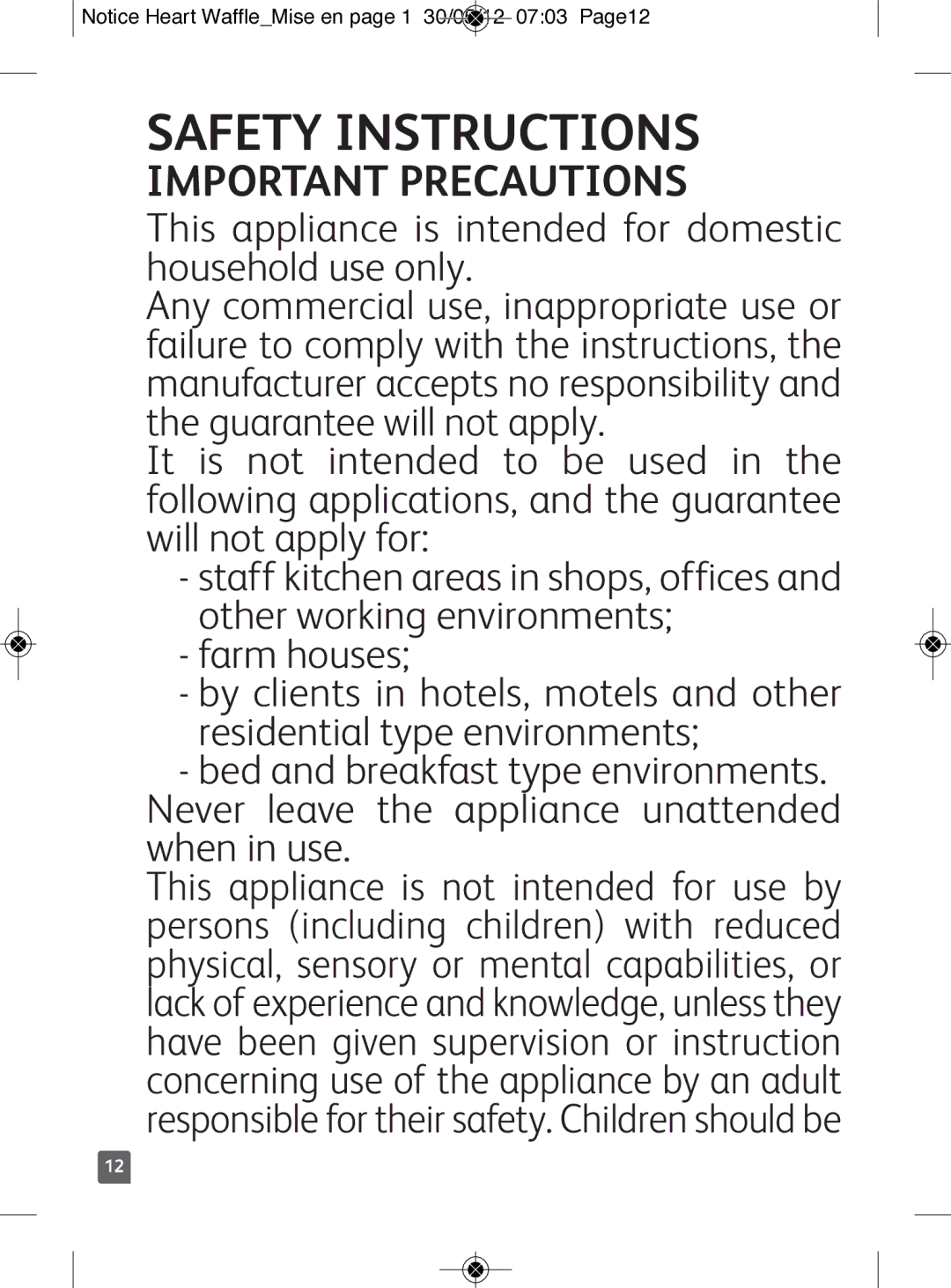 Tefal WM311D11 manual Safety Instructions, Important Precautions 