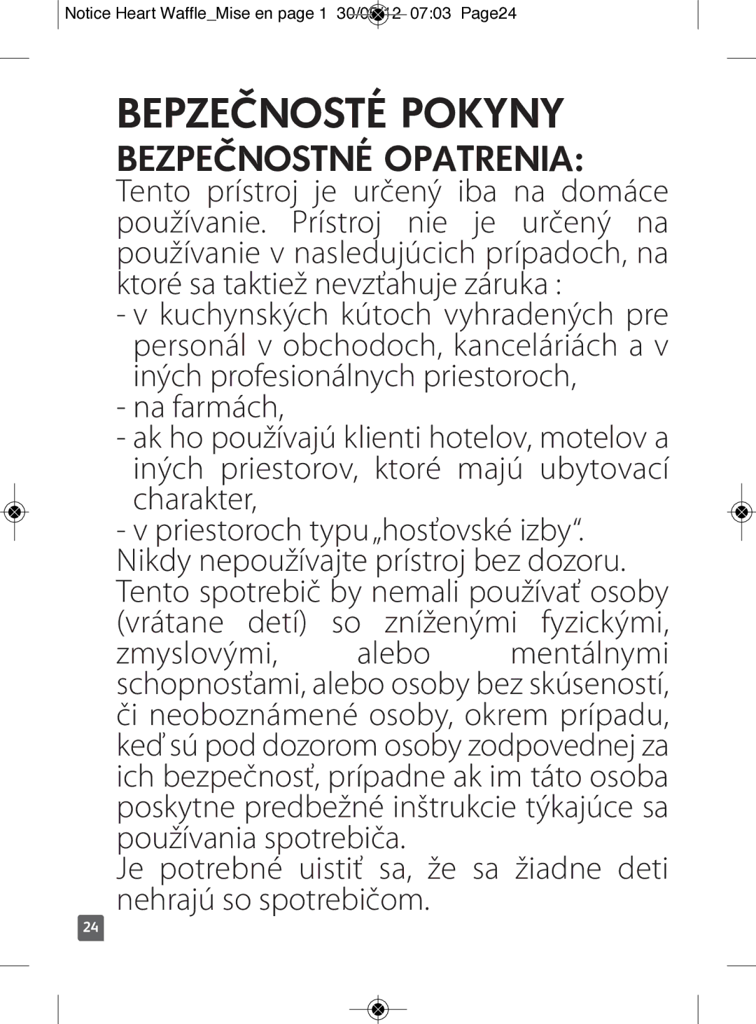 Tefal WM311D11 manual Bepzečnosté Pokyny, Bezpečnostné Opatrenia 