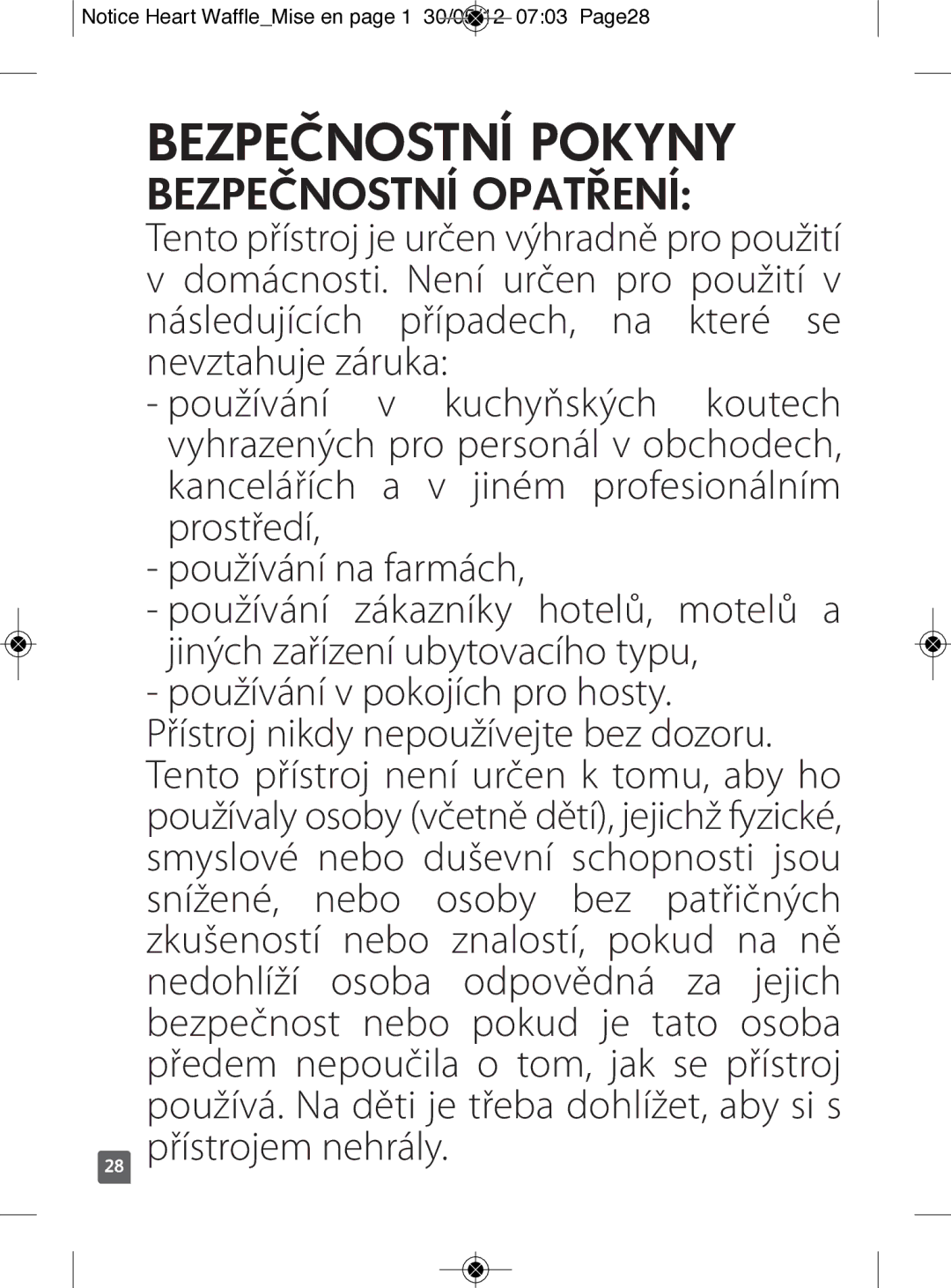 Tefal WM311D11 manual Bezpečnostní Pokyny, Bezpečnostní Opatření 