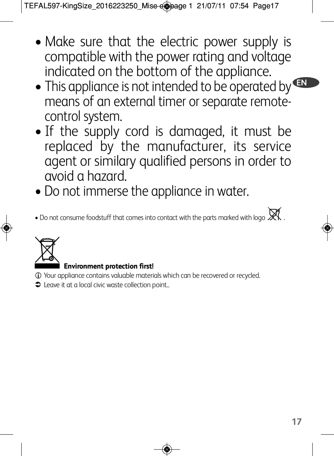 Tefal WM753D12 manual Indicated on the bottom of the appliance 