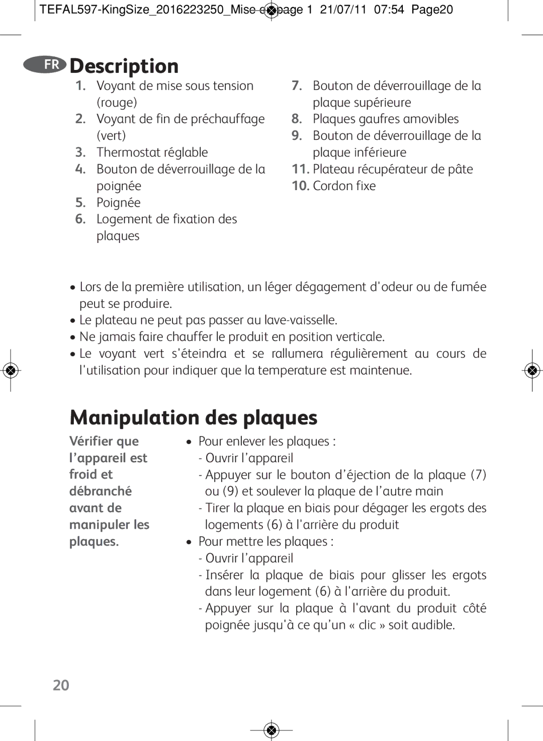 Tefal WM753D12 manual Description 