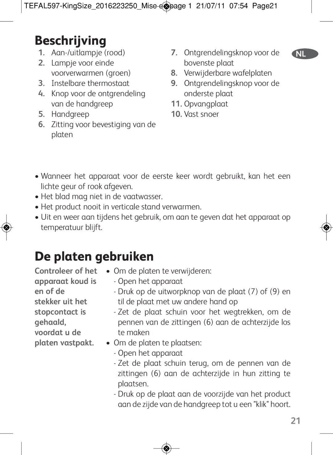 Tefal WM753D12 manual Beschrijving 