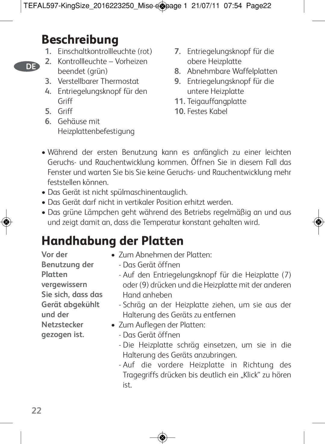 Tefal WM753D12 manual Beschreibung 