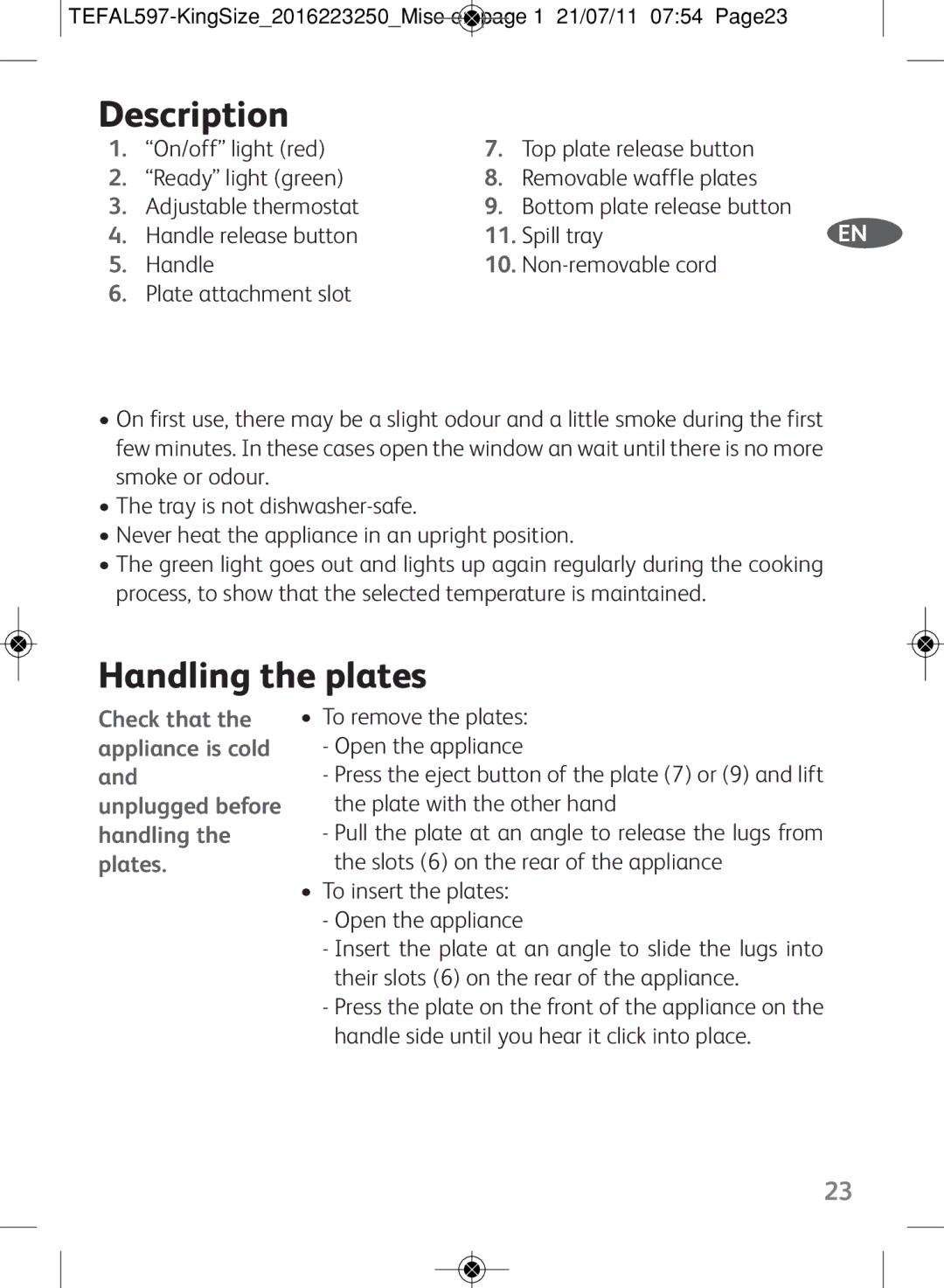 Tefal WM753D12 manual Description 