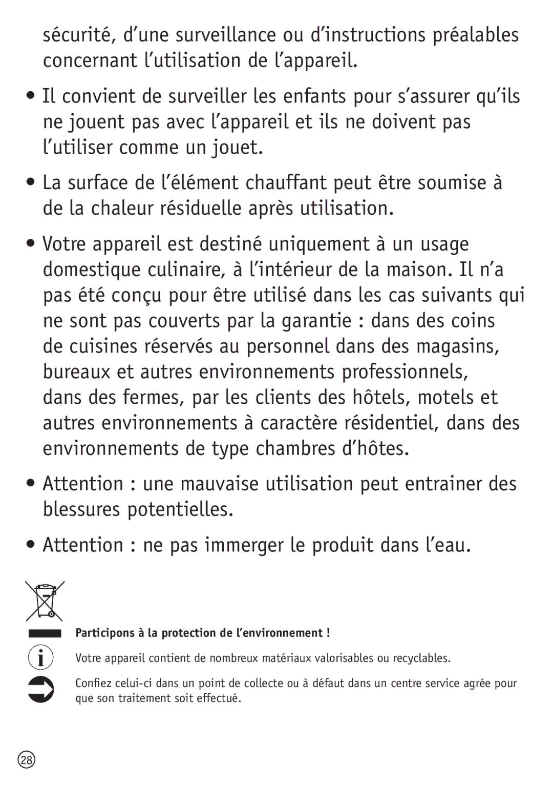 Tefal YG652881, YG100111 manual Participons à la protection de l’environnement 