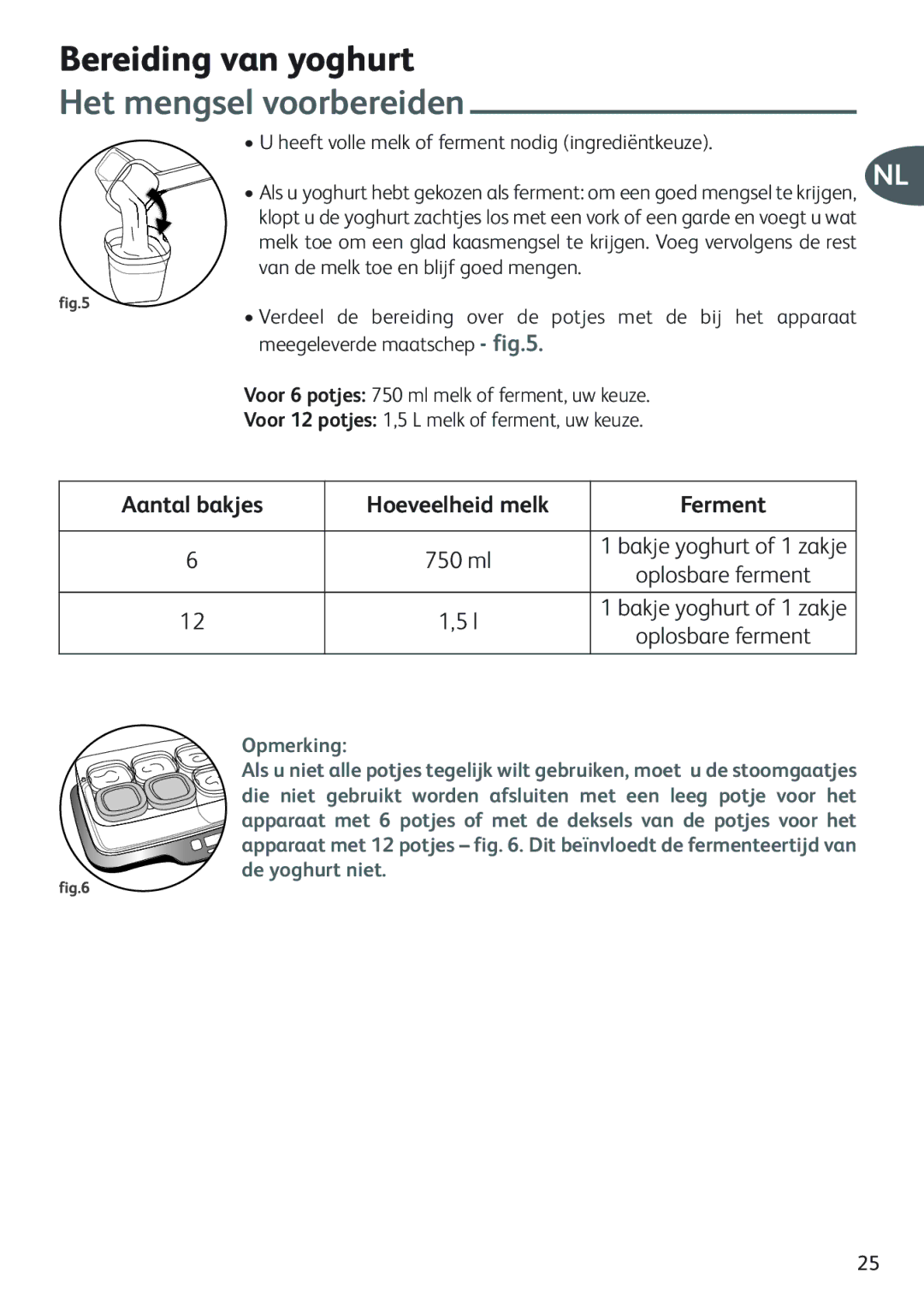 Tefal YG6548PUL manual Bereiding van yoghurt, Het mengsel voorbereiden, Heeft volle melk of ferment nodig ingrediëntkeuze 