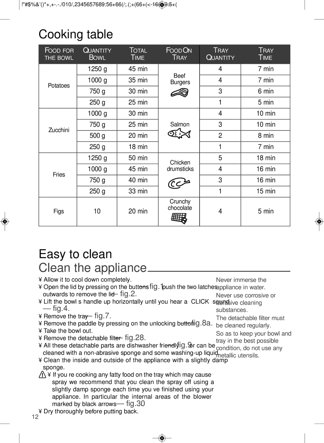 Tefal YV960032, YV960015 manual Cooking table, Easy to clean, Clean the appliance, Remove the tray 