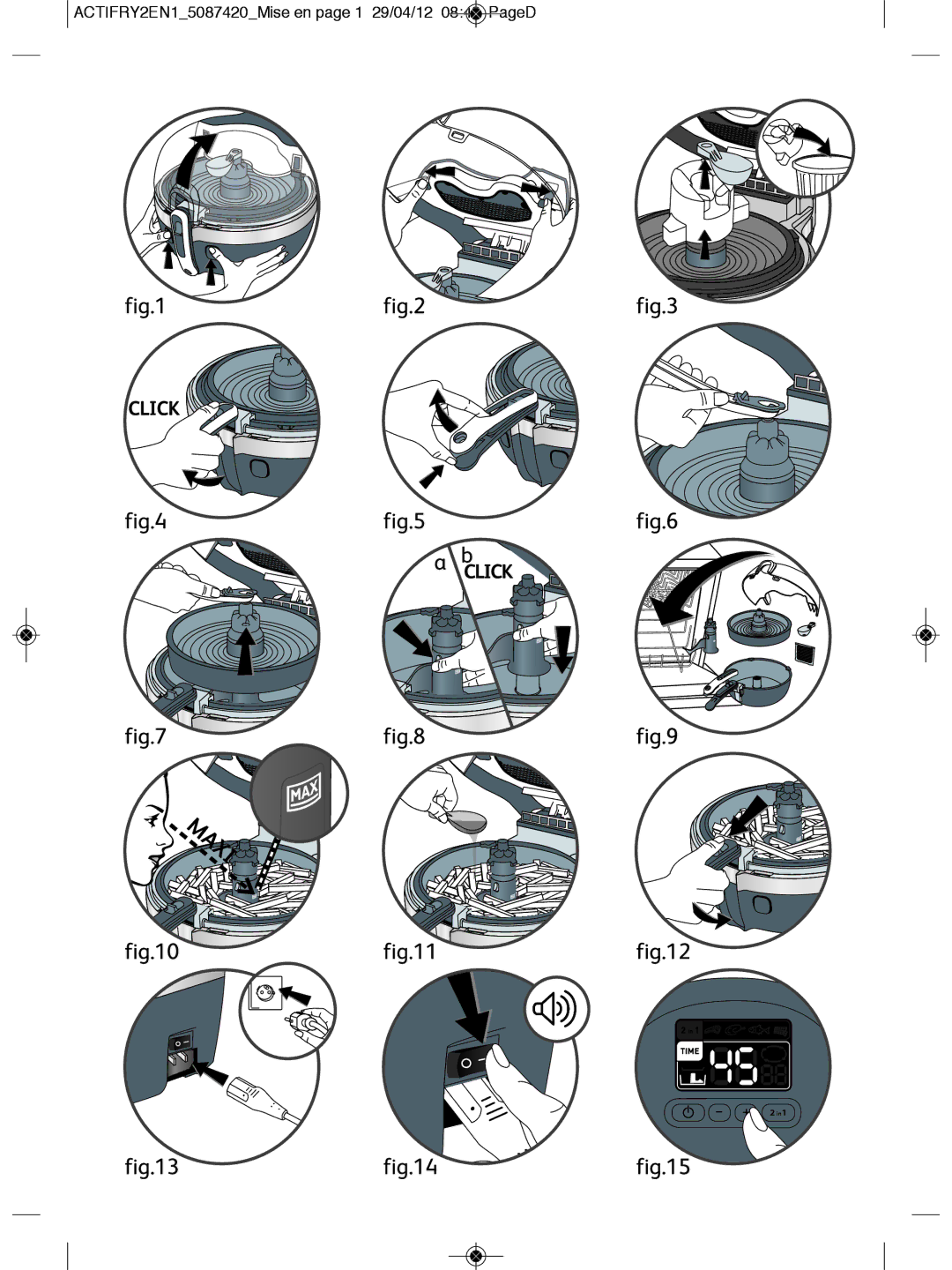 Tefal YV960129, YV960120, YV960116, YV960127, YV960128, YV960136, YV960133 ACTIFRY2EN15087420MISE EN page 1 29/04/12 0843 Paged 