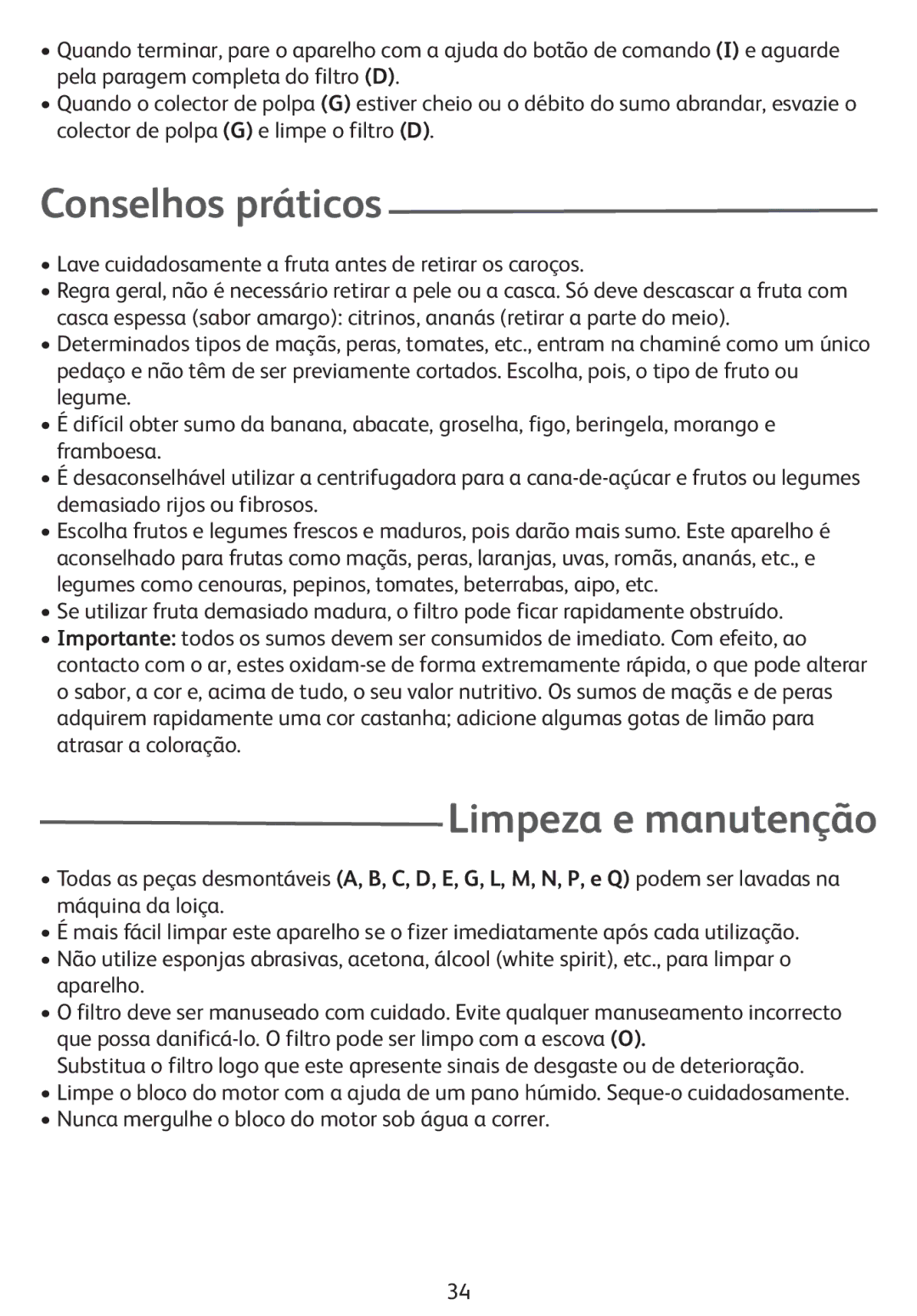 Tefal ZE400131, ZE400113 manual Conselhos práticos, Limpeza e manutenção 