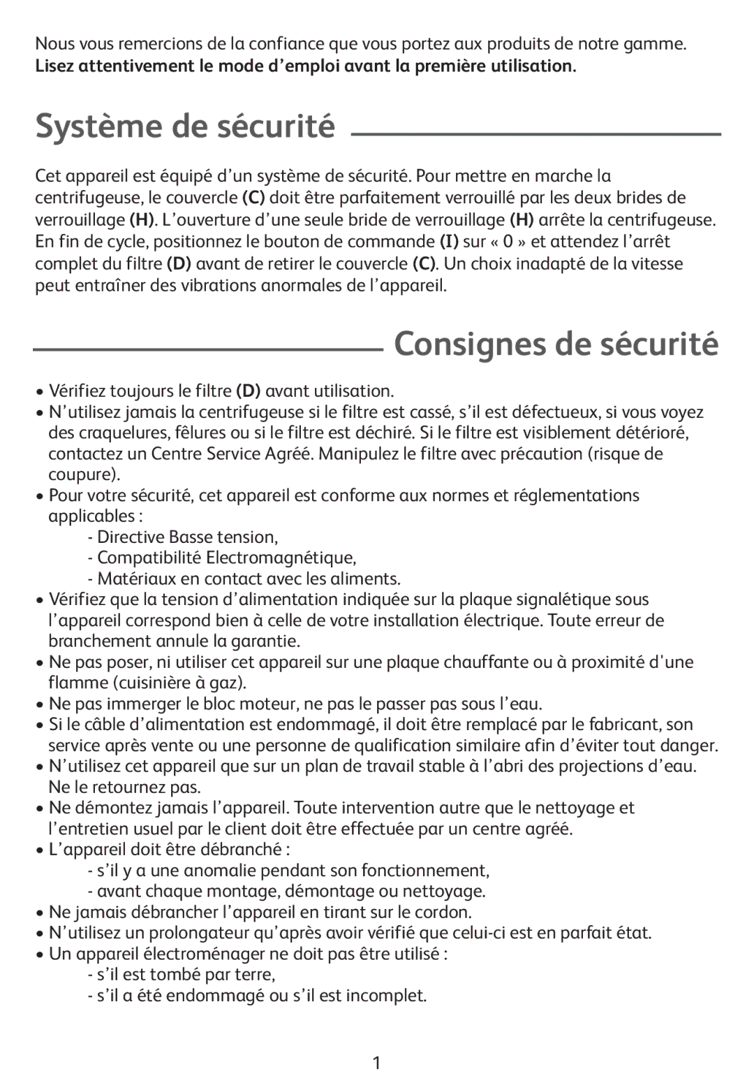 Tefal ZE400113, ZE400131 manual Système de sécurité, Consignes de sécurité 