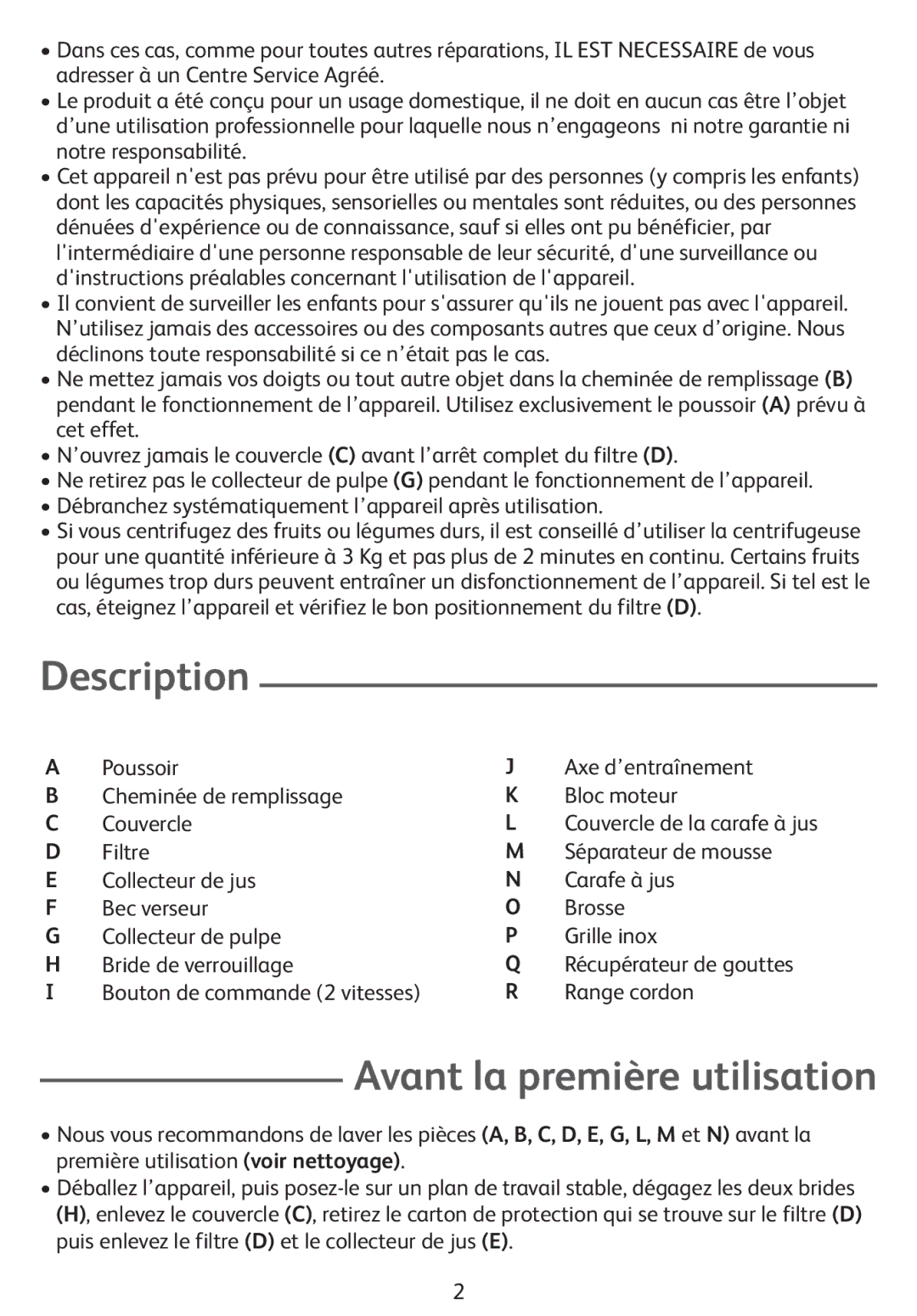 Tefal ZE400131, ZE400113 manual Description, Avant la première utilisation 