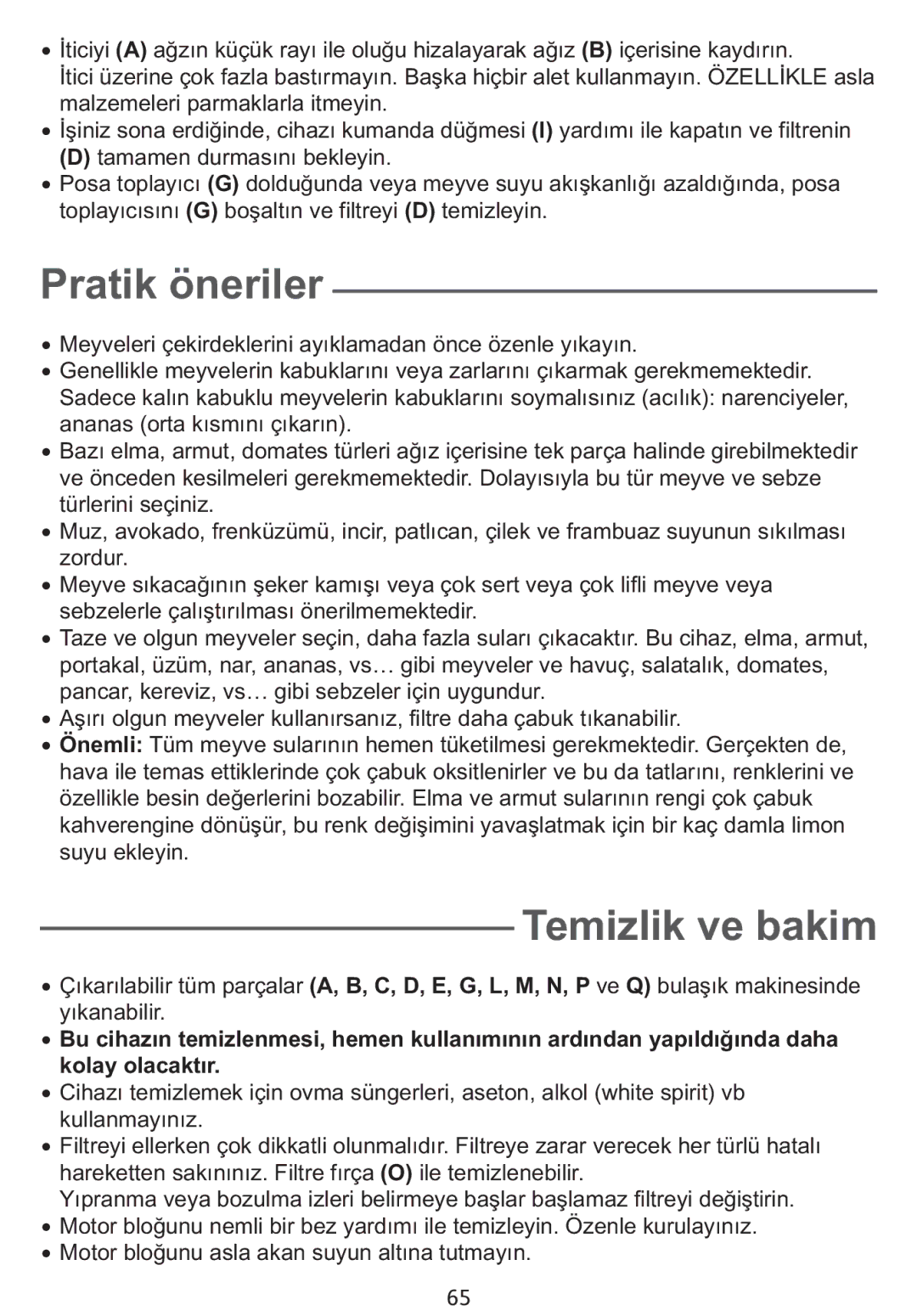 Tefal ZE400113, ZE400131 manual Pratik öneriler 