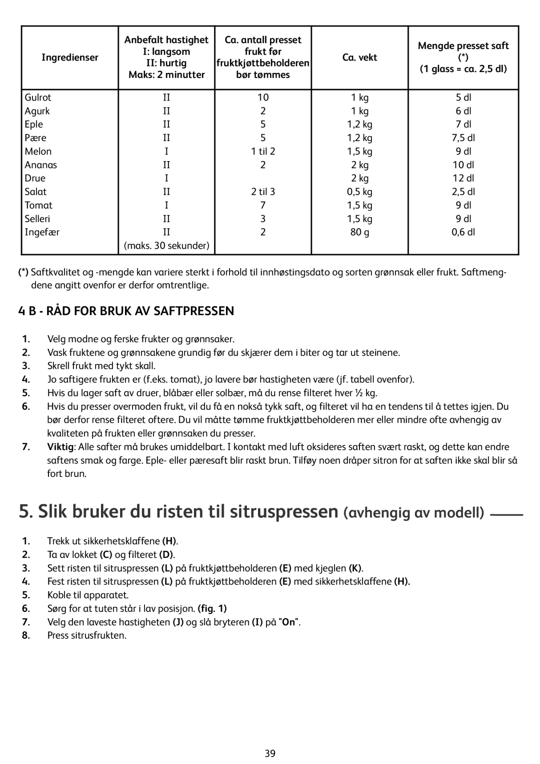 Tefal ZN355H66 manual Slik bruker du risten til sitruspressen avhengig av modell, RÅD for Bruk AV Saftpressen 