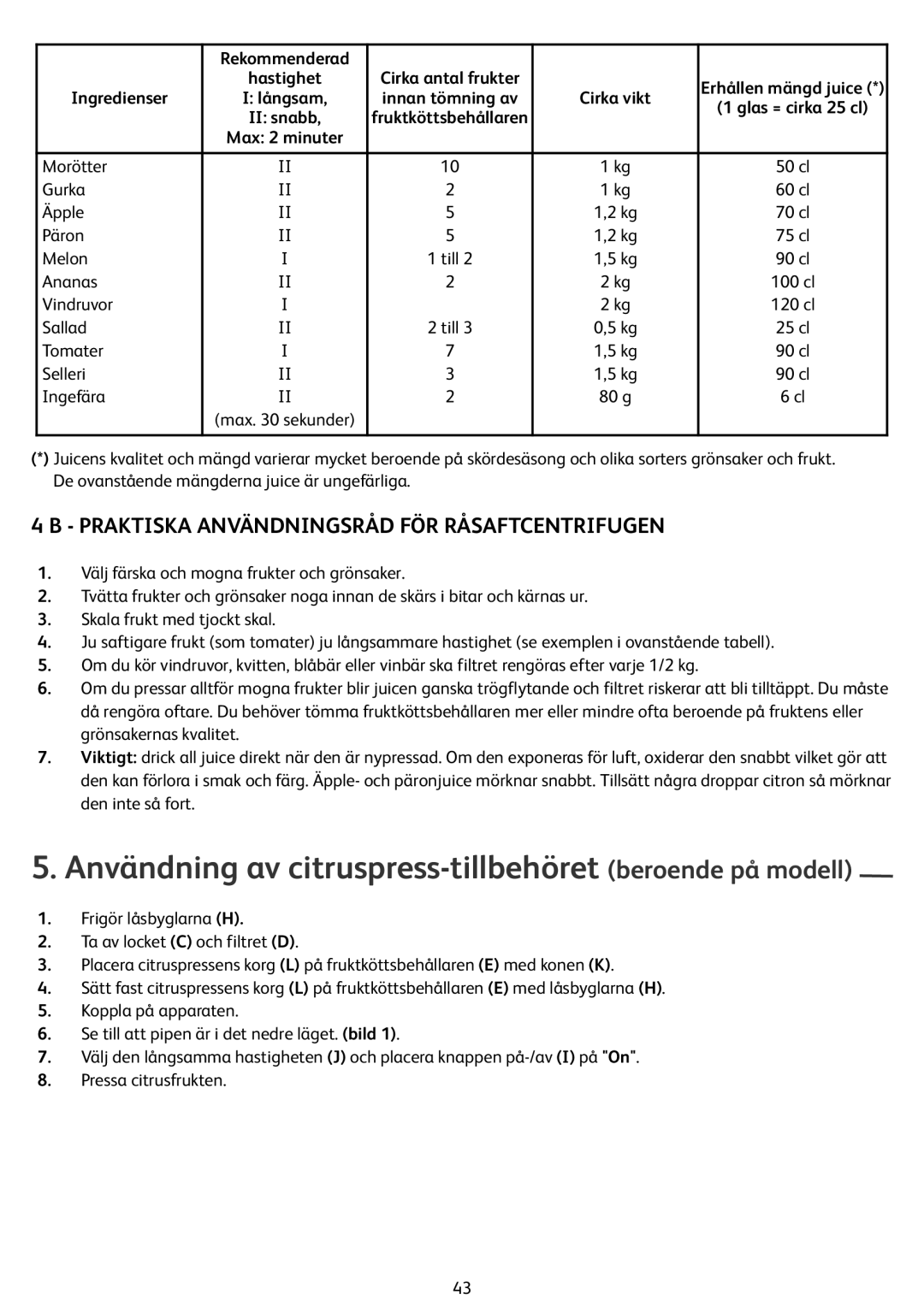 Tefal ZN355H66 Användning av citruspress-tillbehöret beroende på modell, Praktiska Användningsråd FÖR Råsaftcentrifugen 