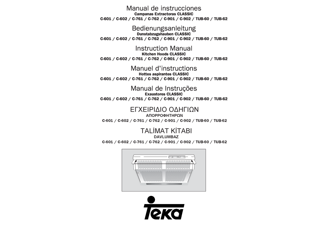 Teka C-761, C-902. TUB-60 manual Manual de instrucciones, Bedienungsanleitung, Instruction Manual, Manuel dinstructions 