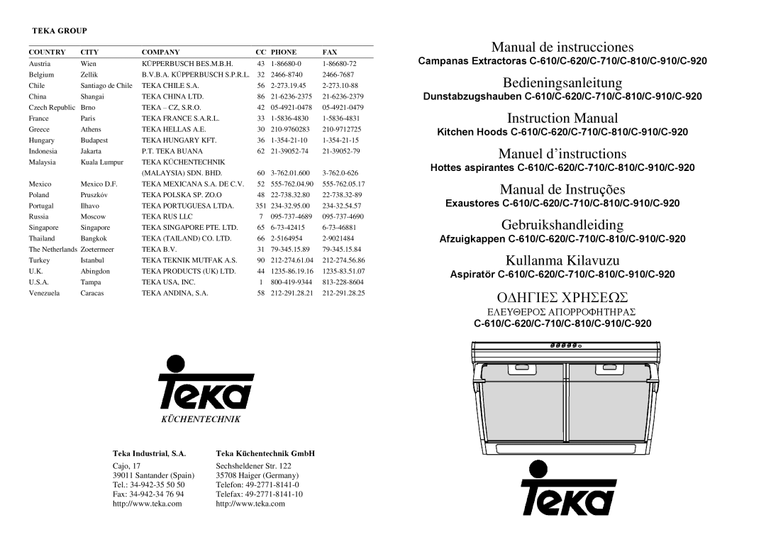 Teka C-810, C-920, C-710 manual Teka Group, Teka Industrial, S.A 