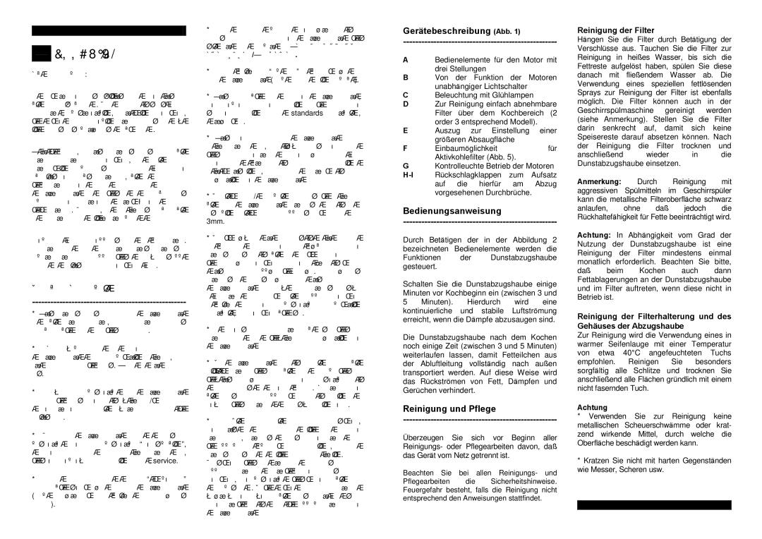 Teka C-810 Ïäçãßåò ÁóöÜëåéáò, Gerätebeschreibung Abb, Bedienungsanweisung, Reinigung und Pflege, Reinigung der Filter 