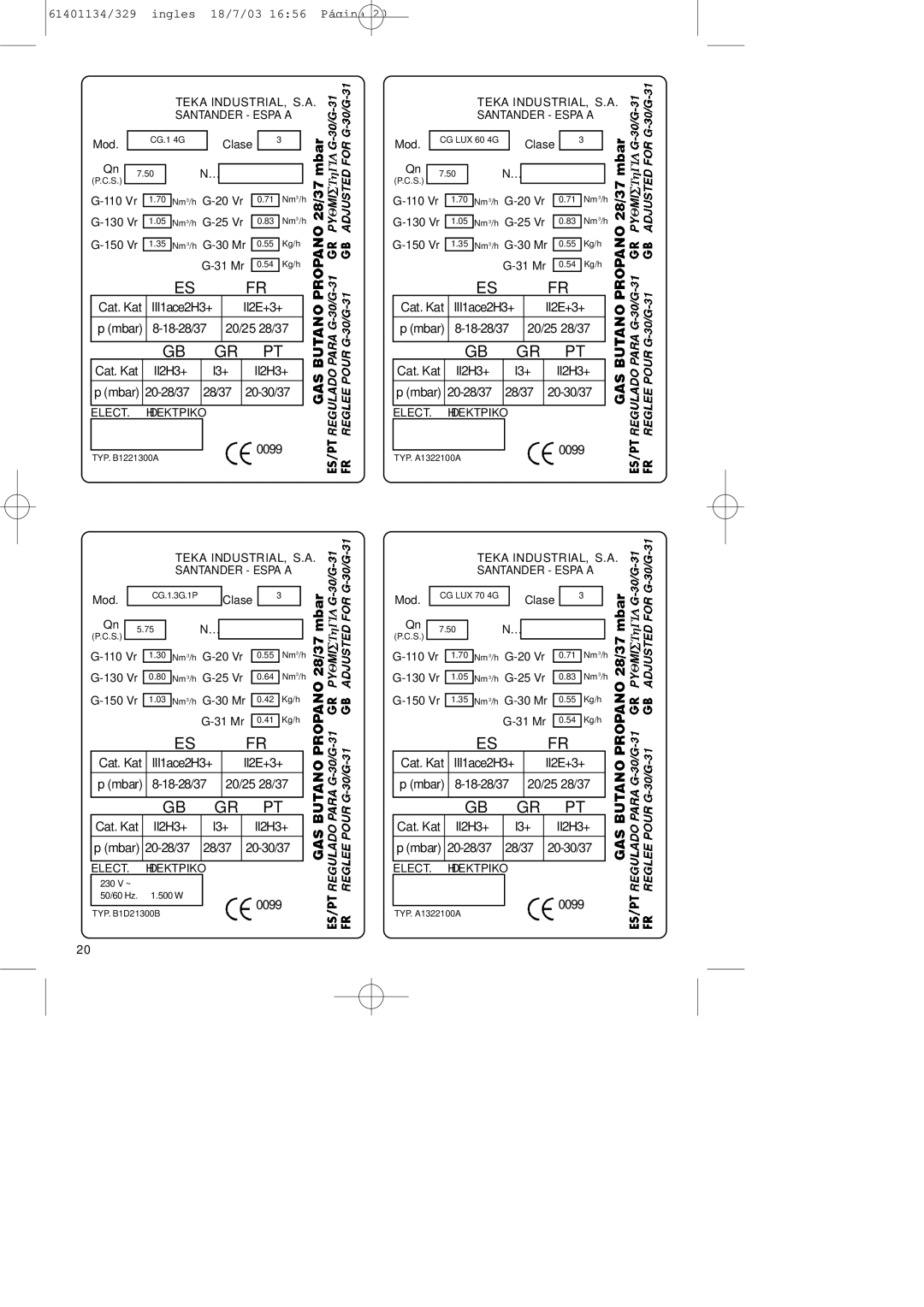 Teka CG Lux-60 4G. Al AL, CG Lux-70 5G. Al AL manual 0099 