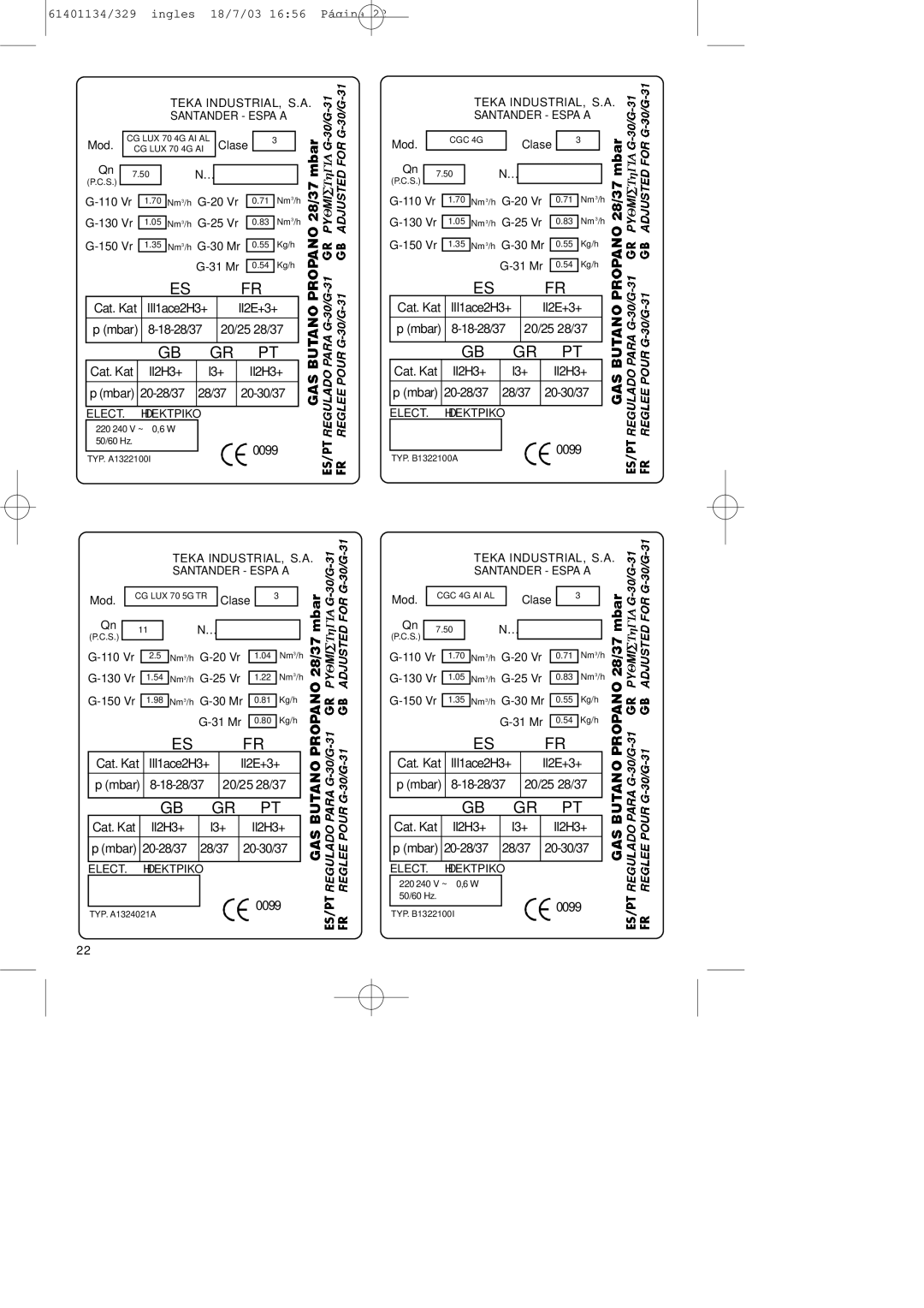 Teka CG Lux-70 5G. Al AL, CG Lux-60 4G. Al AL manual ELECT. Hδektpiko 