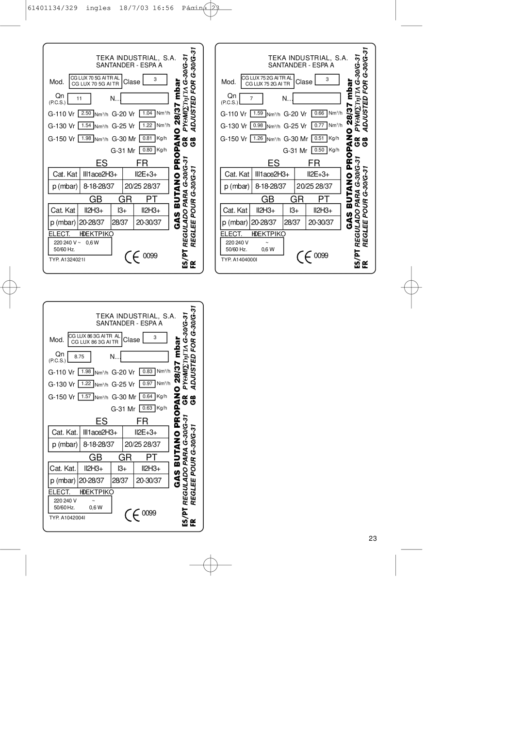 Teka CG Lux-60 4G. Al AL, CG Lux-70 5G. Al AL manual 0099 