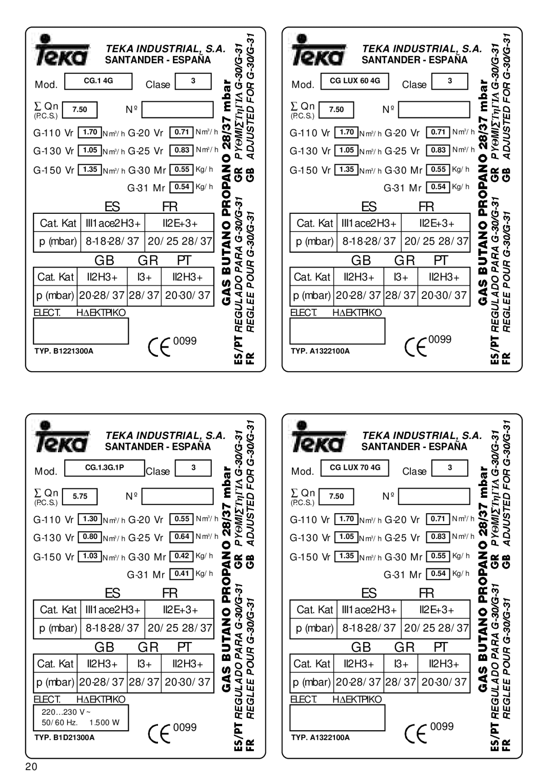 Teka CG.1 3G. 1P CG Lux-60 4G., CG Lux-60 4G. Al AL, CG Lux-70 4G. manual 0099 