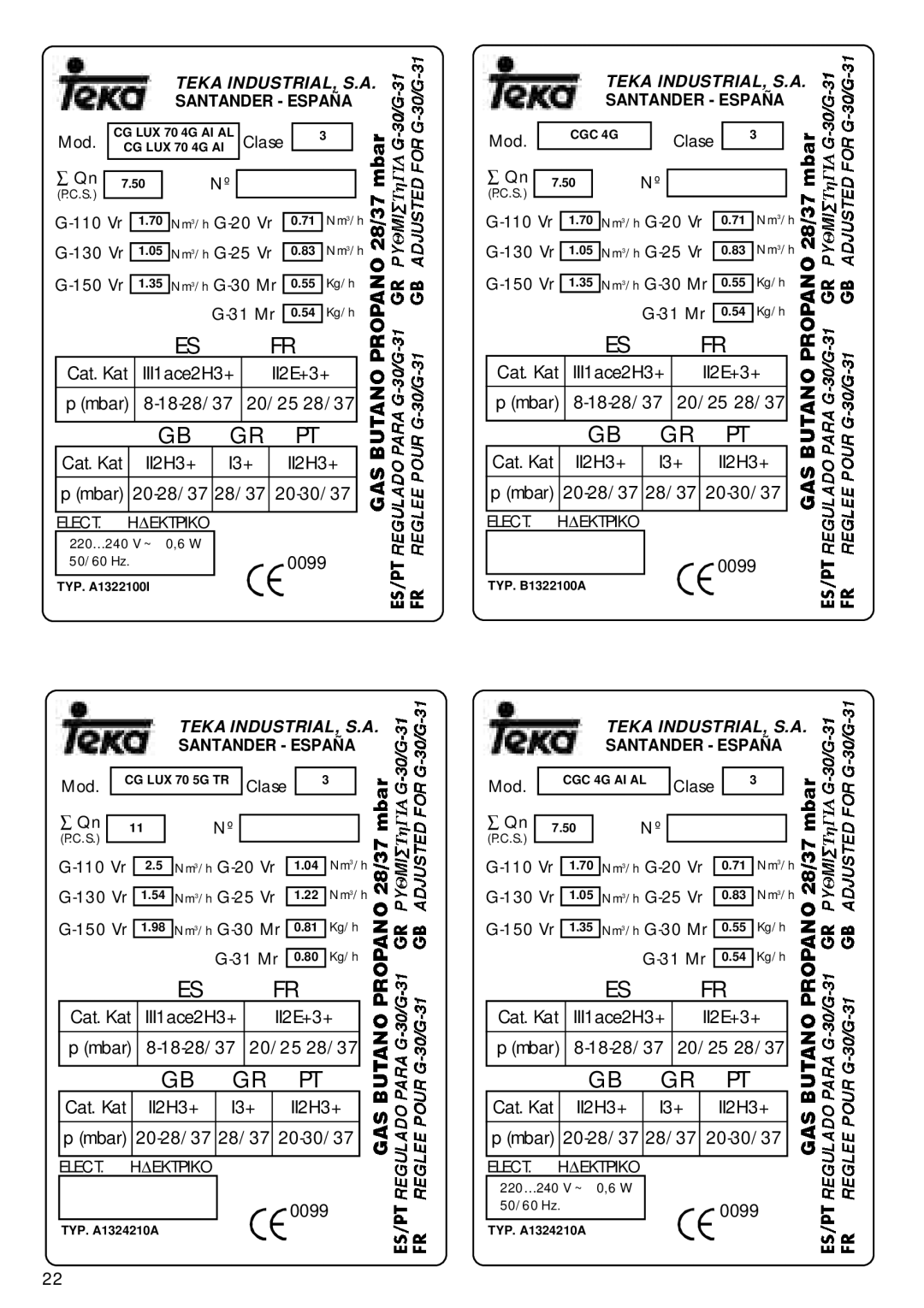 Teka CG Lux-70 4G., CG Lux-60 4G. Al AL, CG.1 3G. 1P CG Lux-60 4G. manual CG LUX 70 4G AI AL 