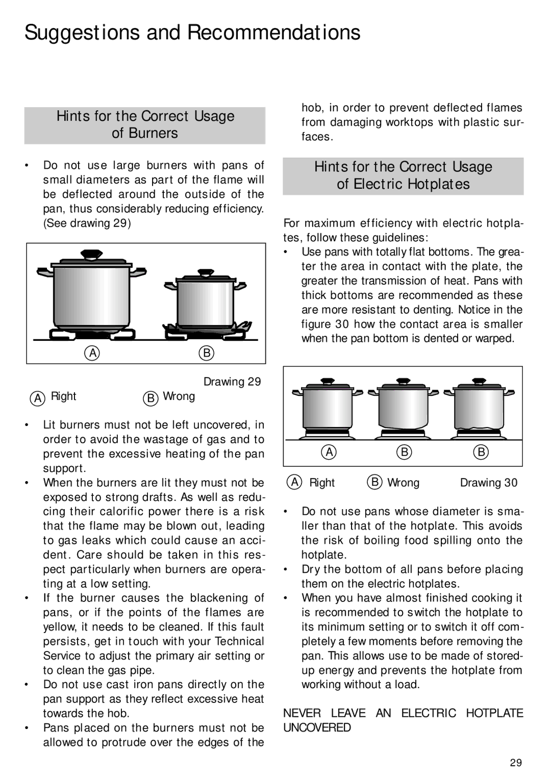 Teka CG.1 3G. 1P CG Lux-60 4G., CG Lux-60 4G. Al AL Suggestions and Recommendations, Hints for the Correct Usage Burners 